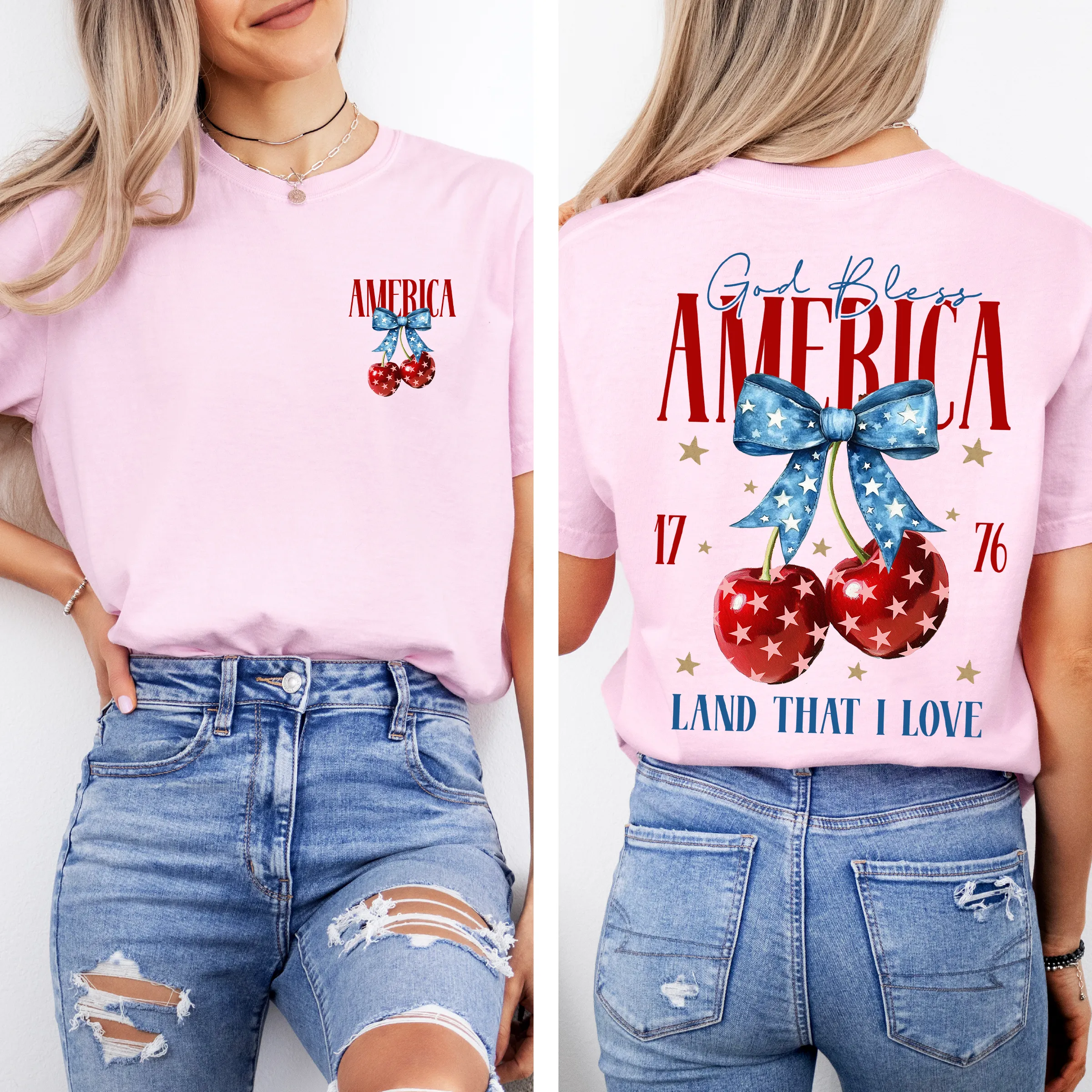 God Bless America, Patriotic, Cherries, USA, Fourth Of July, Comfort Colors T-Shirt sold by Refinery Number One