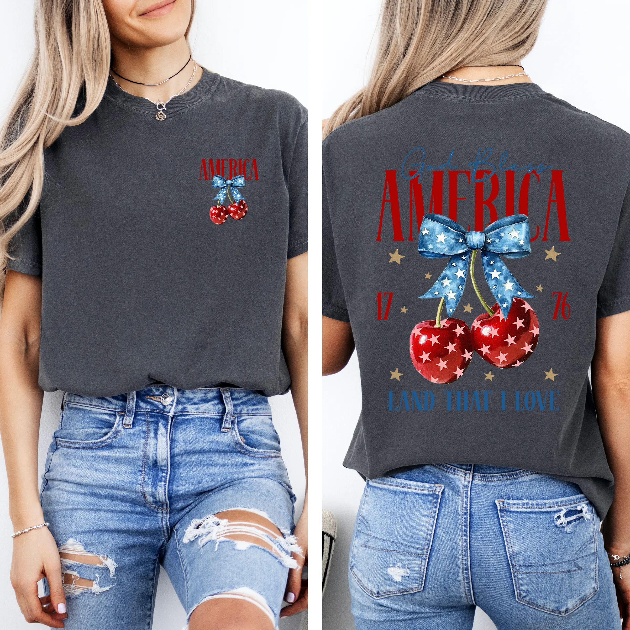 God Bless America, Patriotic, Cherries, USA, Fourth Of July, Comfort Colors T-Shirt sold by Refinery Number One product image thumbnail 5