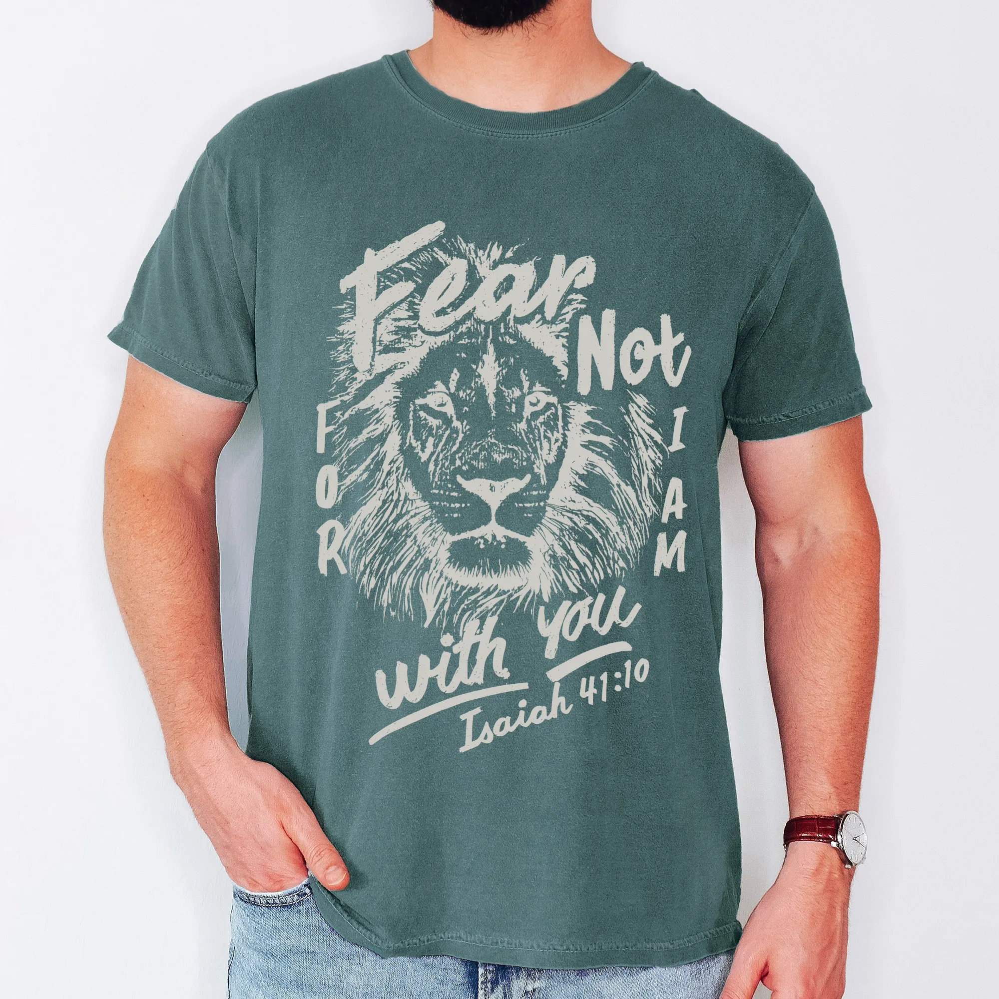 Fear Not, For I Am With You, Lion Bible Verse Faith Motto Inspirational Comfort Colors Tee sold by Refinery Number One product image thumbnail 5