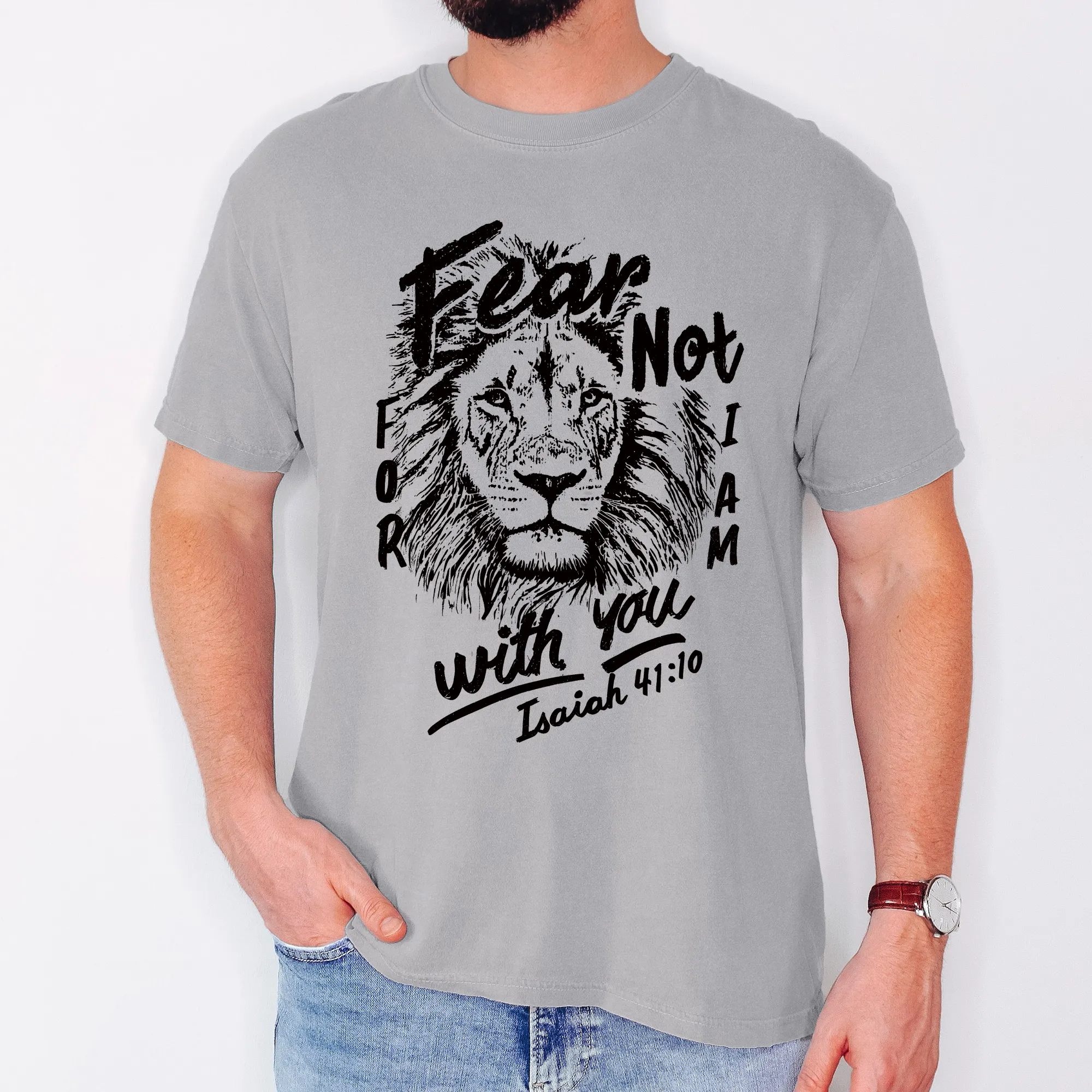 Fear Not, For I Am With You, Lion Bible Verse Faith Motto Inspirational Comfort Colors Tee sold by Refinery Number One product image thumbnail 4