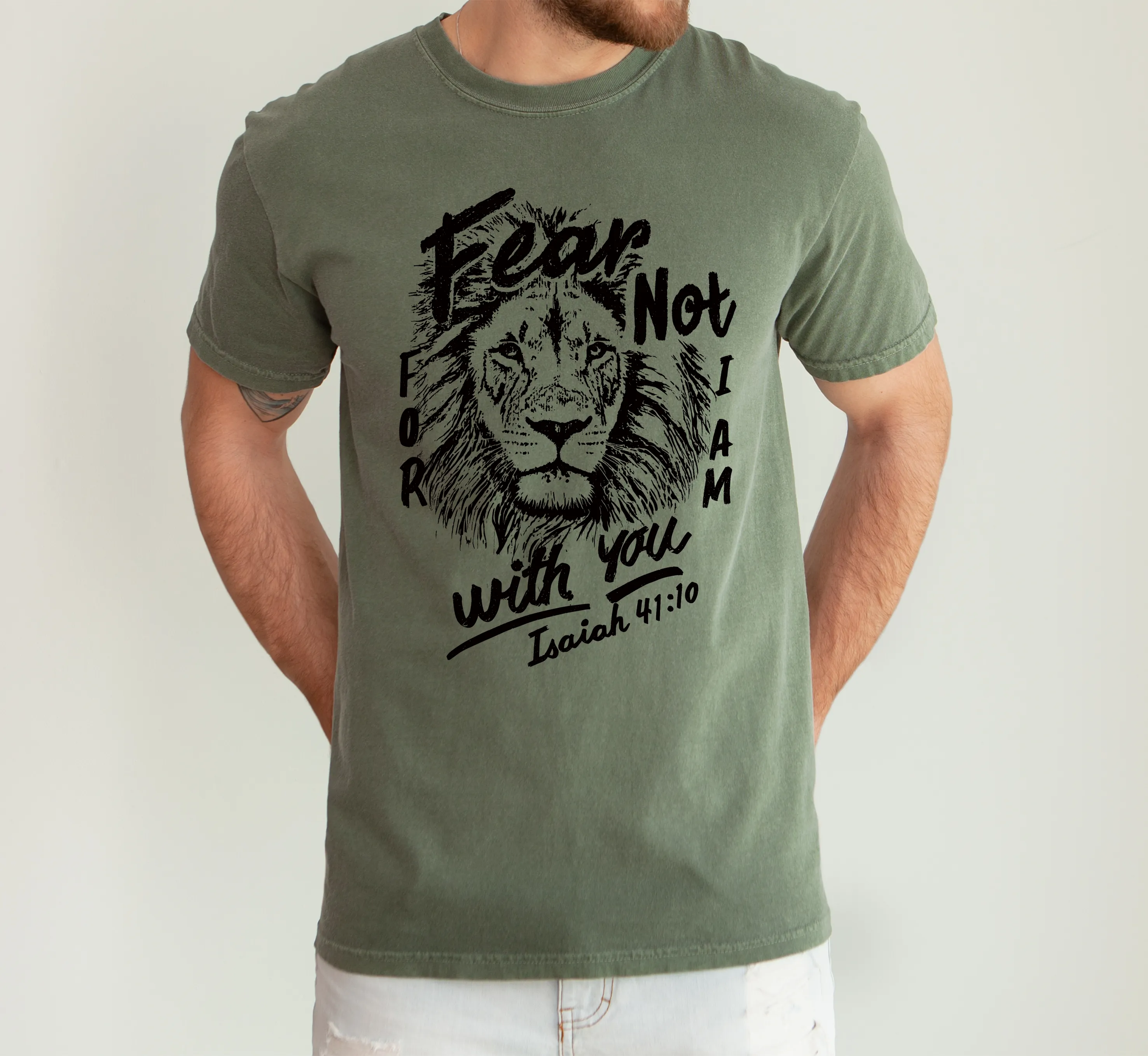 Fear Not, For I Am With You, Lion Bible Verse Faith Motto Inspirational Comfort Colors Tee sold by Refinery Number One product image thumbnail 3
