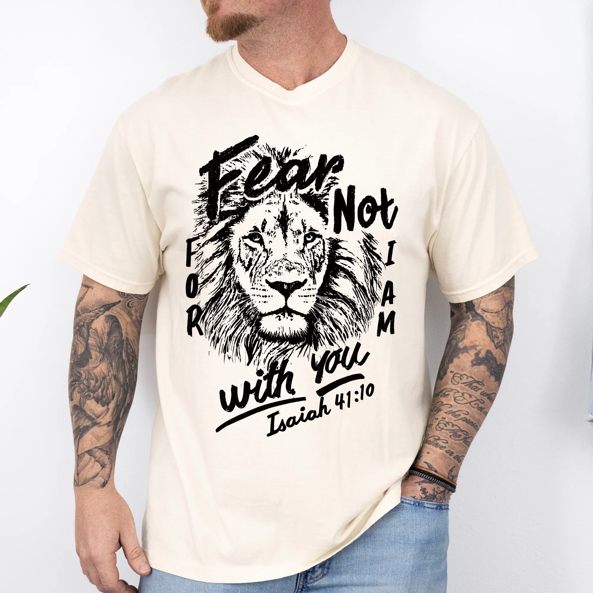 Fear Not, For I Am With You, Lion Bible Verse Faith Motto Inspirational Comfort Colors Tee sold by Refinery Number One