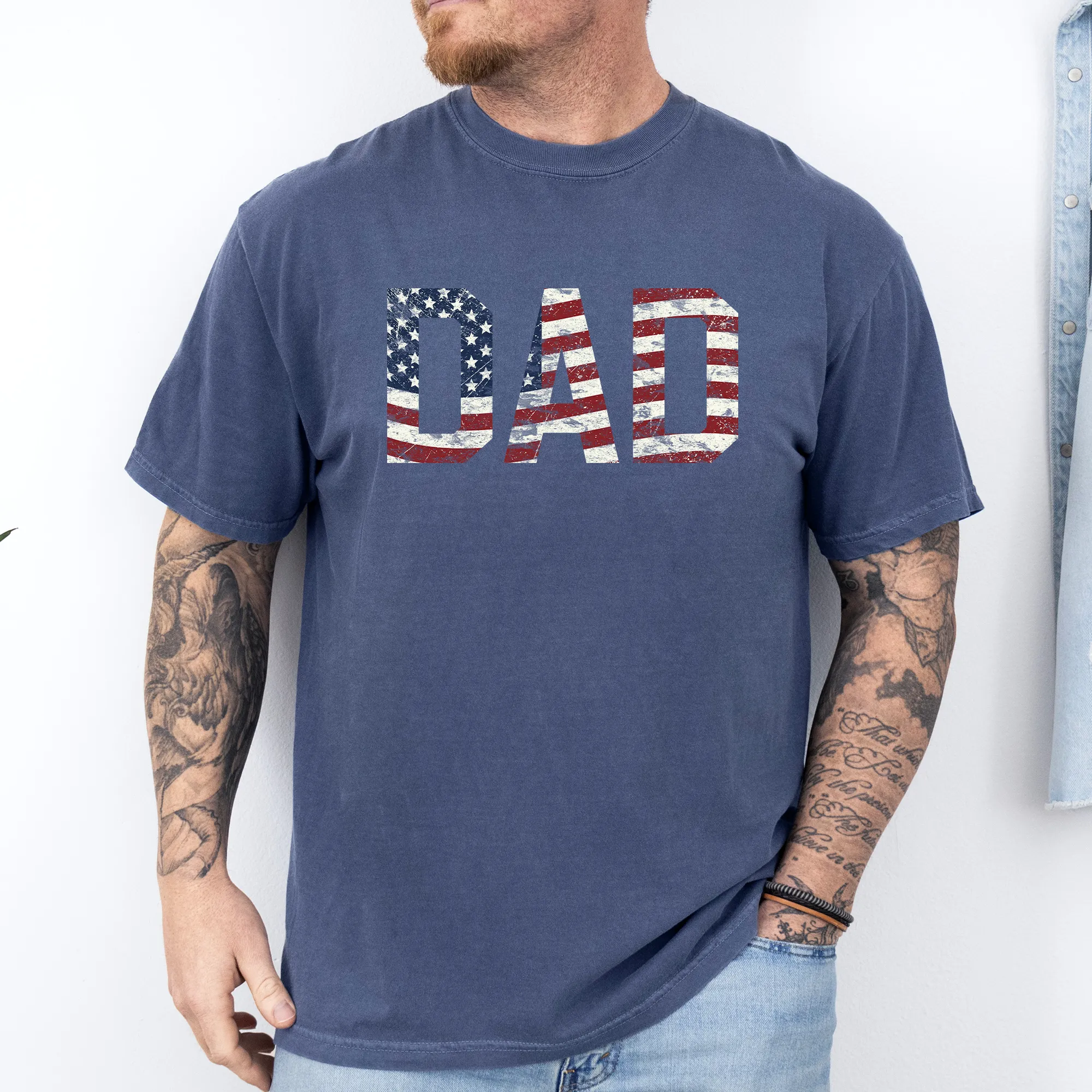 Dad, Patriotic, American Flag, Stars Stripes, Father's Day, Fourth of July, USA, Comfort Colors T-Shirt sold by Refinery Number One