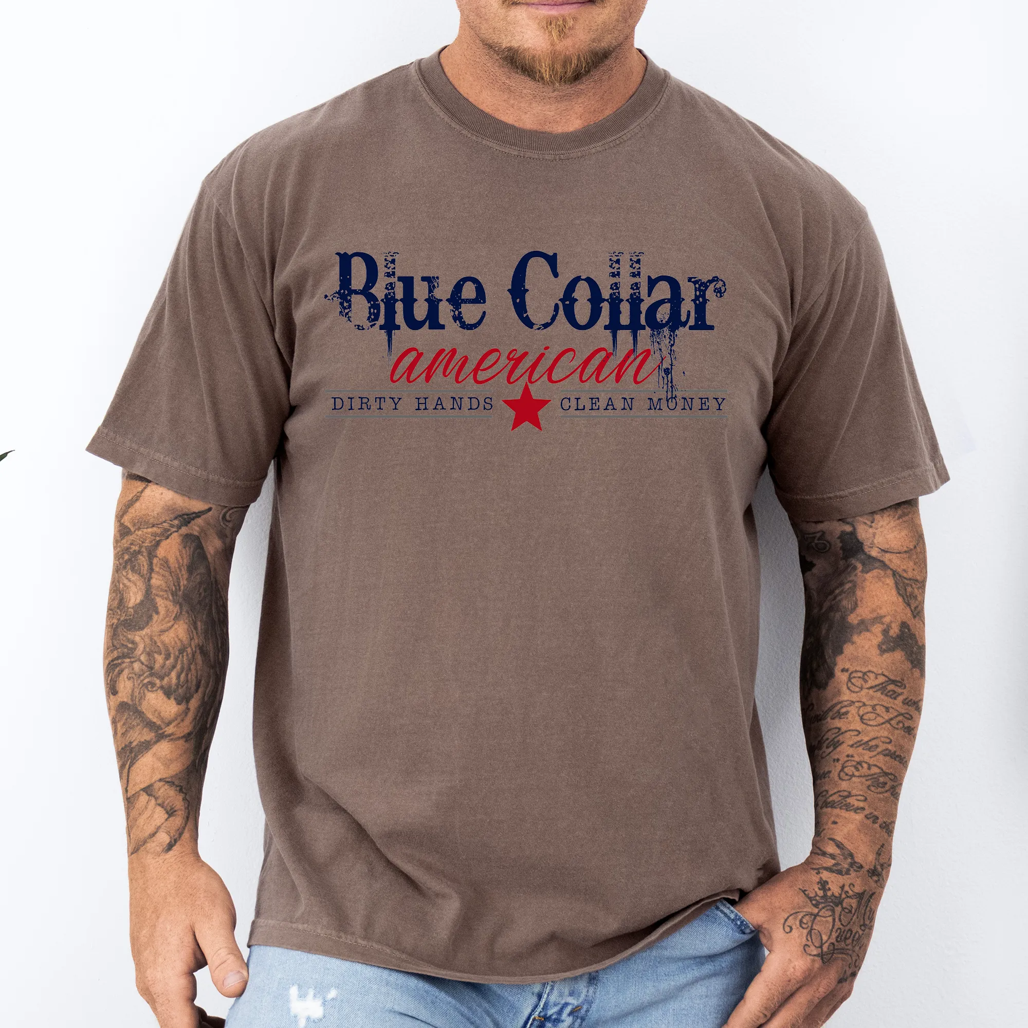 Blue Collar American, Dirty Hands, Clean Money, Dad, Father's Day, Husband, Guy Gift, Comfort Colors T-Shirt sold by Refinery Number One product image thumbnail 3