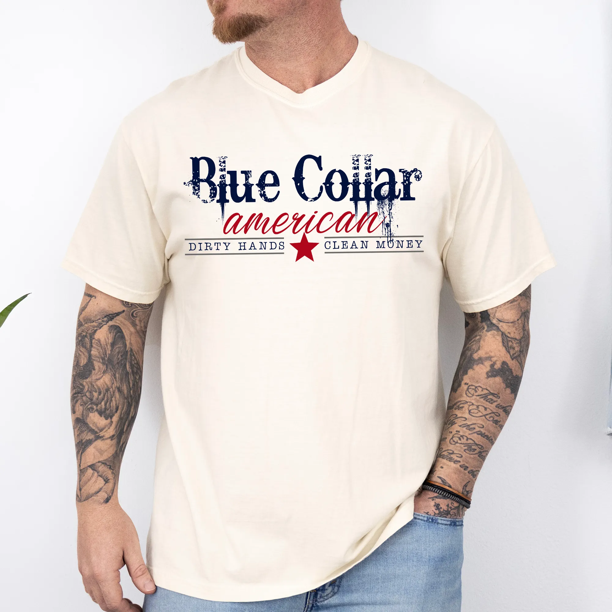 Blue Collar American, Dirty Hands, Clean Money, Dad, Father's Day, Husband, Guy Gift, Comfort Colors T-Shirt sold by Refinery Number One