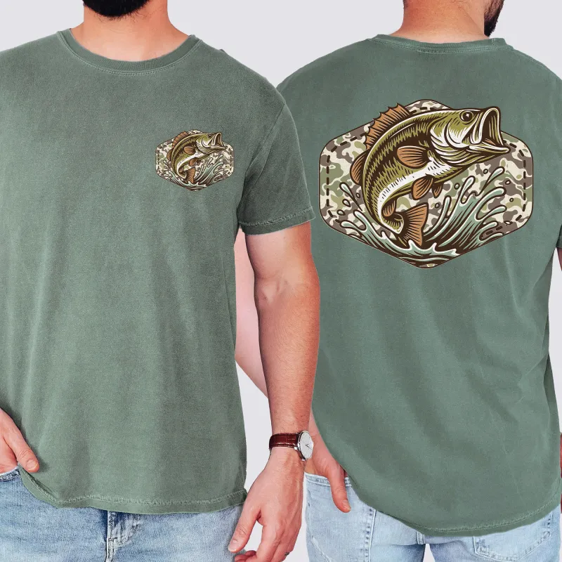 Bass Fishing, Camo, Camouflage, Hunting, Dad, Father's Day, Husband, Guy Gift, Old School, Comfort Colors T-Shirt sold by Refinery Number One