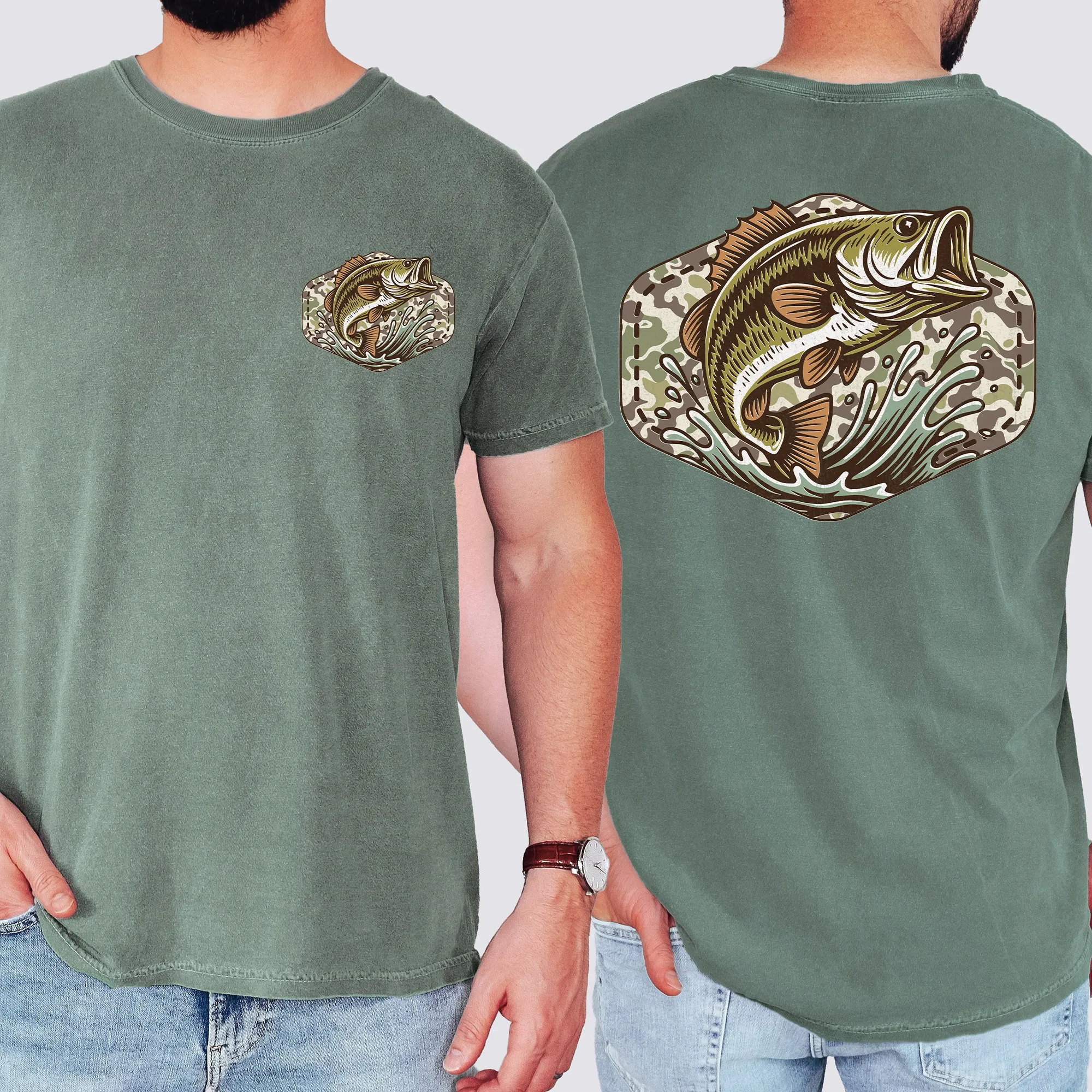 Bass Fishing, Camo, Camouflage, Hunting, Dad, Father's Day, Husband, Guy Gift, Old School, Comfort Colors T-Shirt sold by Refinery Number One