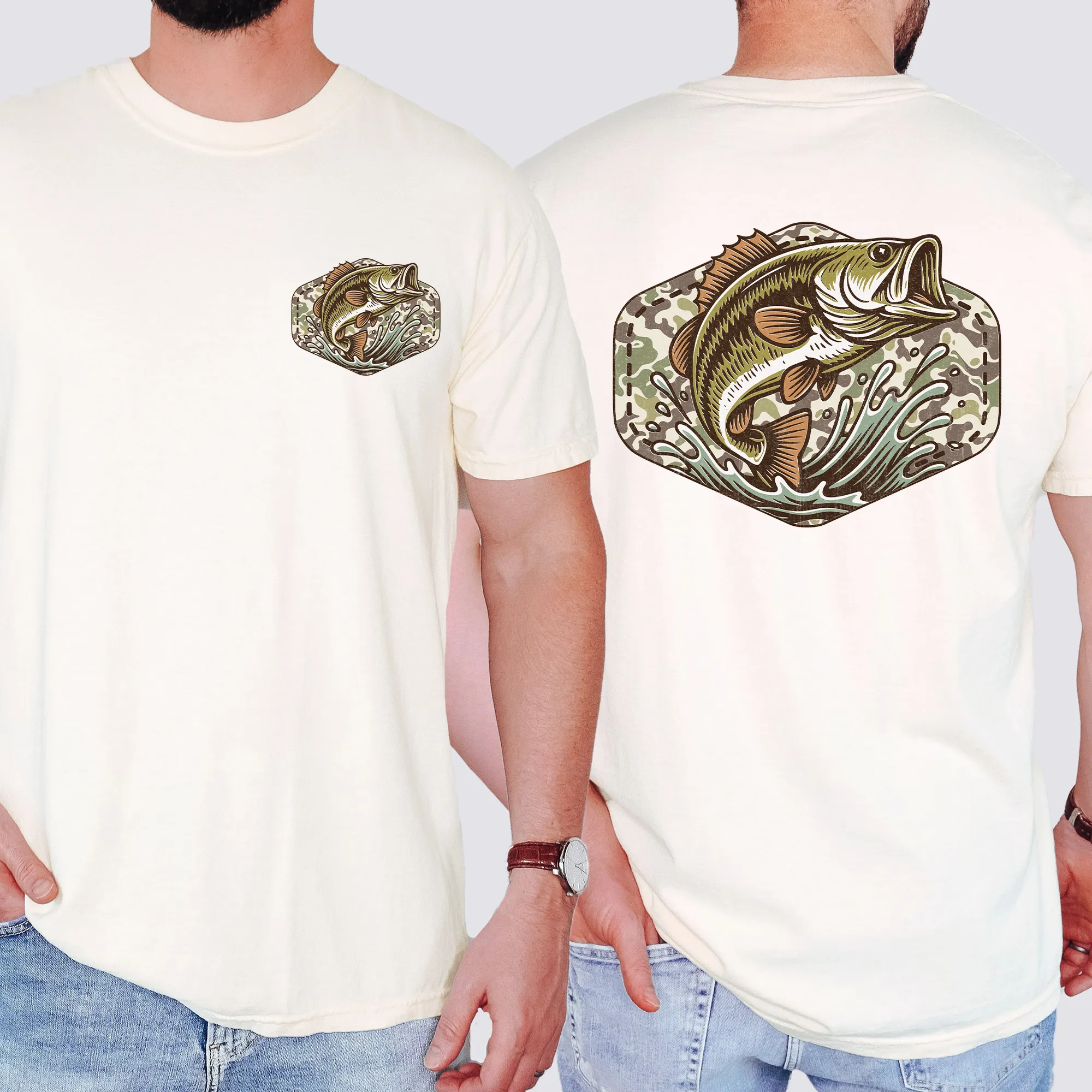 Bass Fishing, Camo, Camouflage, Hunting, Dad, Father's Day, Husband, Guy Gift, Old School, Comfort Colors T-Shirt sold by Refinery Number One product image thumbnail 4