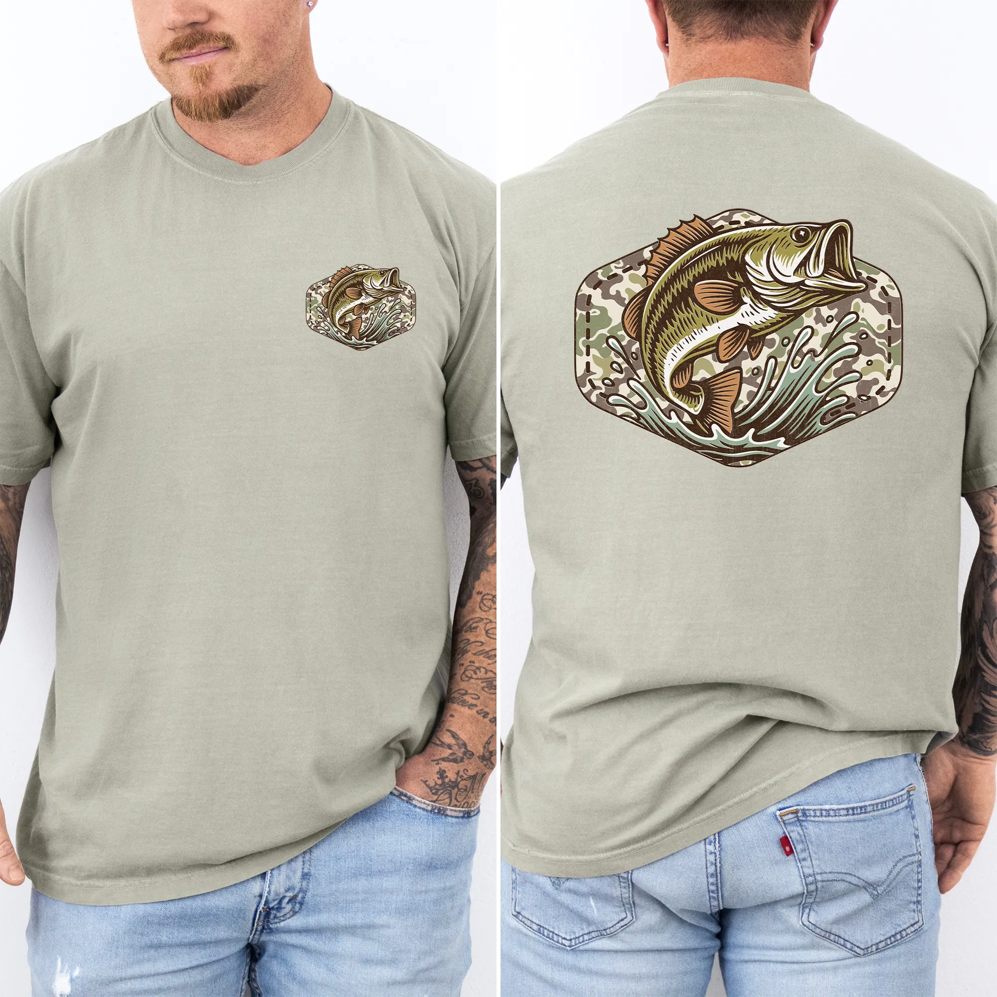 Bass Fishing, Camo, Camouflage, Hunting, Dad, Father's Day, Husband, Guy Gift, Old School, Comfort Colors T-Shirt sold by Refinery Number One product image thumbnail 3