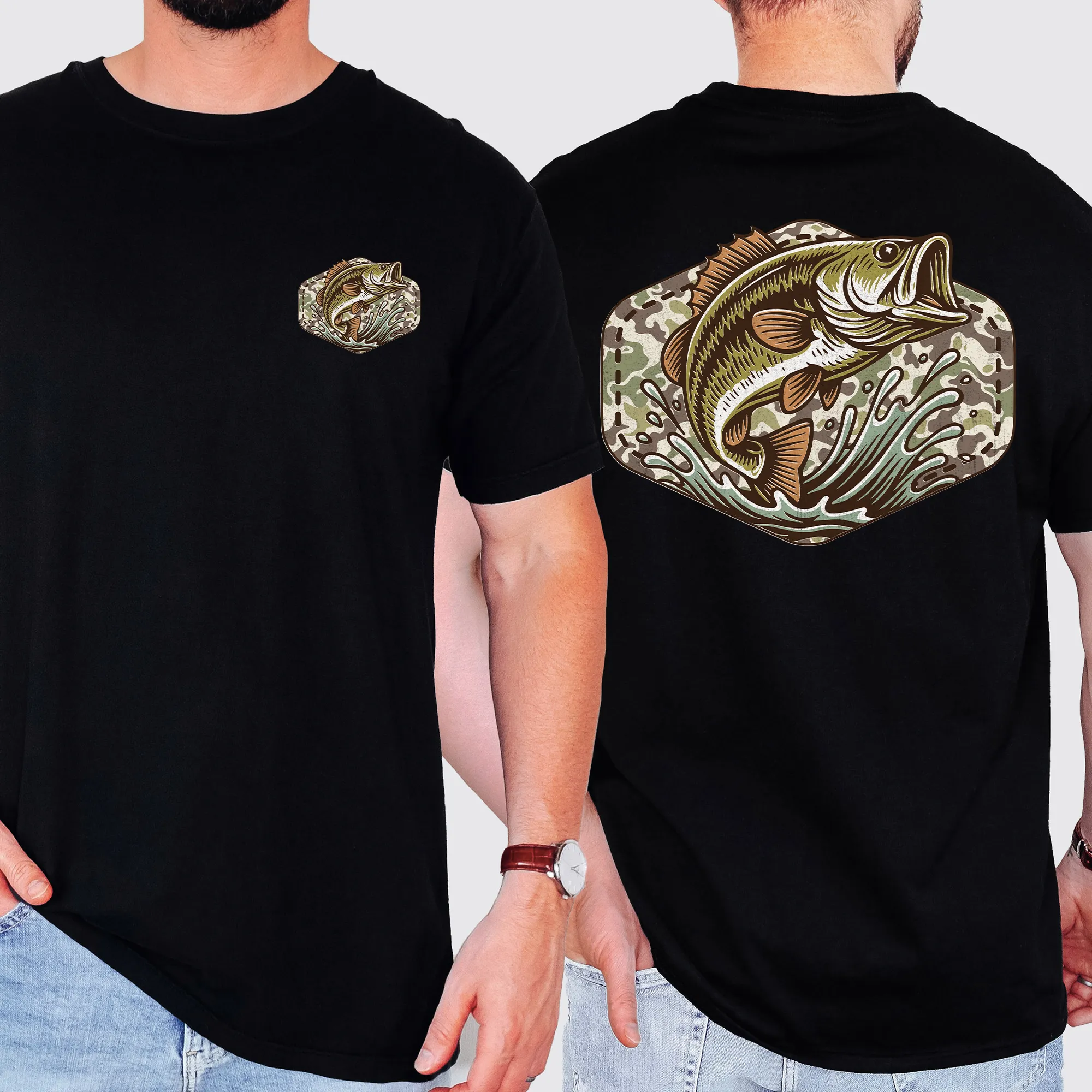 Bass Fishing, Camo, Camouflage, Hunting, Dad, Father's Day, Husband, Guy Gift, Old School, Comfort Colors T-Shirt sold by Refinery Number One product image thumbnail 5