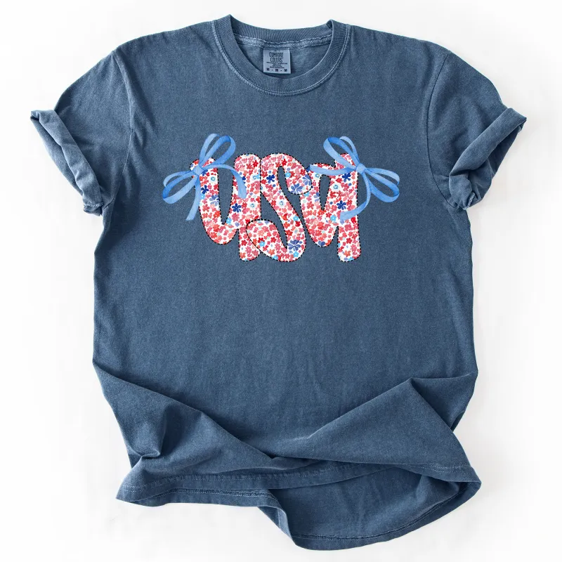 USA Ribbons, Coquette, Fourth of July, America, Patriotic, USA, Comfort Colors T-Shirt made by Refinery Number One