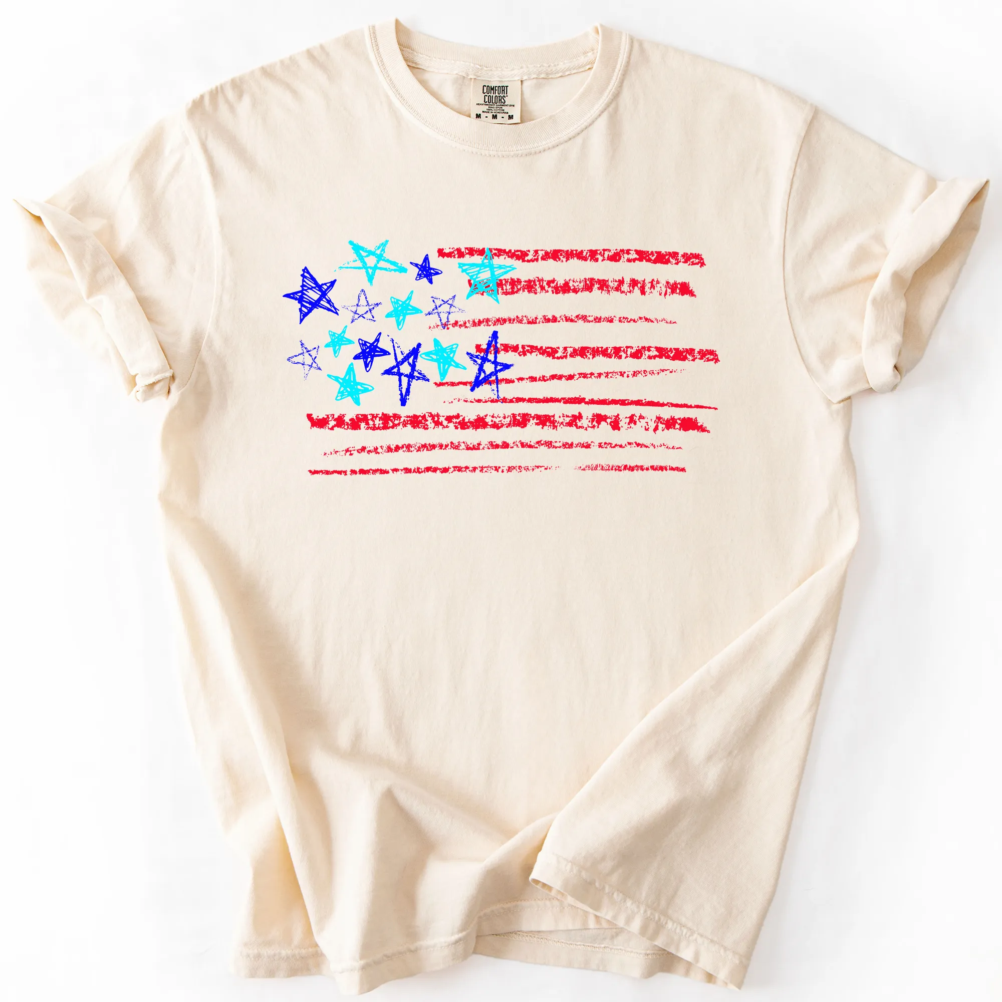 Sketched Flag, Fourth of July, America, Patriotic, USA, Comfort Colors T-Shirt sold by Refinery Number One product image thumbnail 3