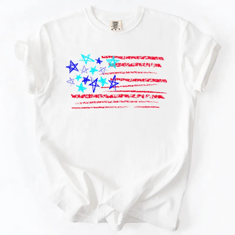 Sketched Flag, Fourth of July, America, Patriotic, USA, Comfort Colors T-Shirt sold by Refinery Number One