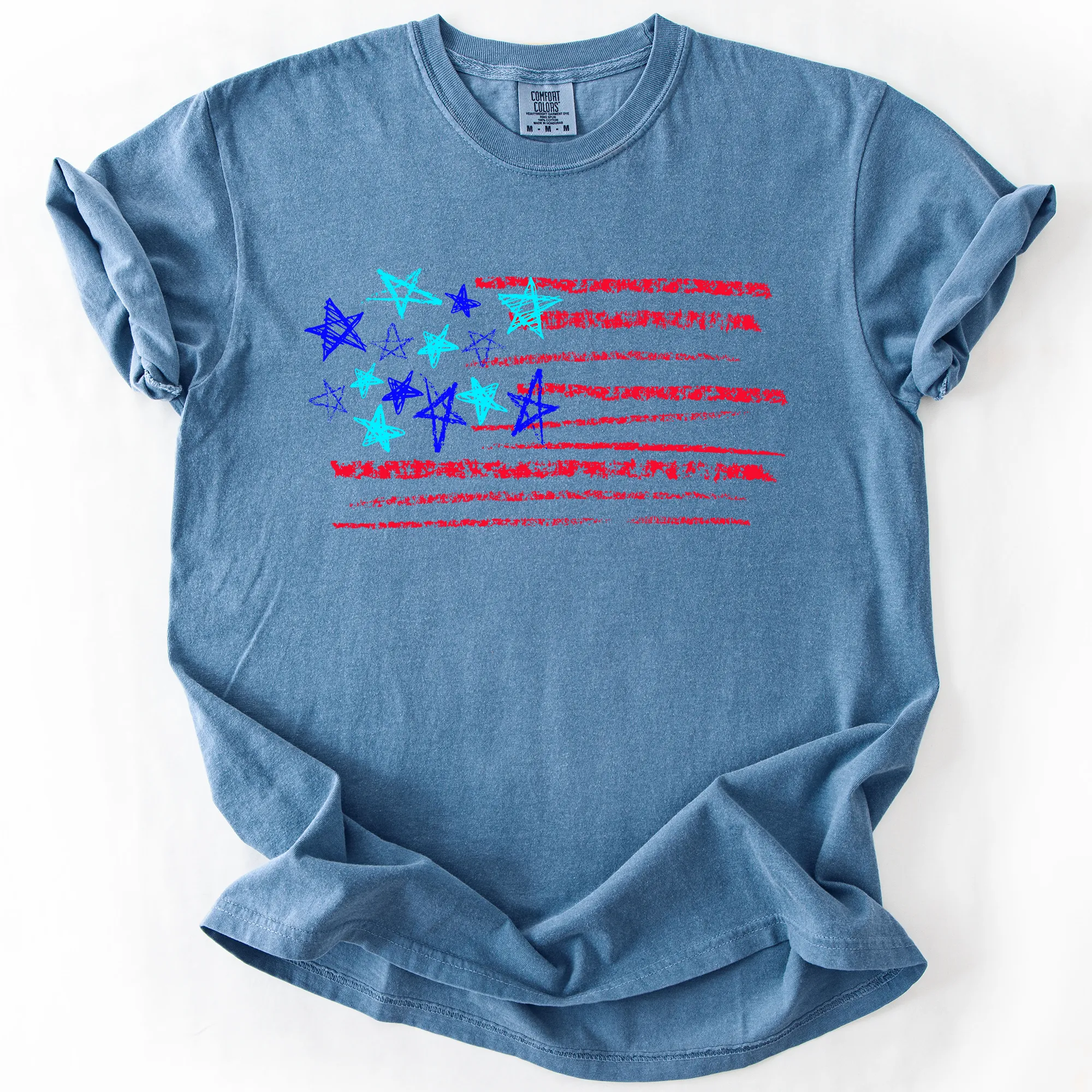 Sketched Flag, Fourth of July, America, Patriotic, USA, Comfort Colors T-Shirt sold by Refinery Number One product image thumbnail 2