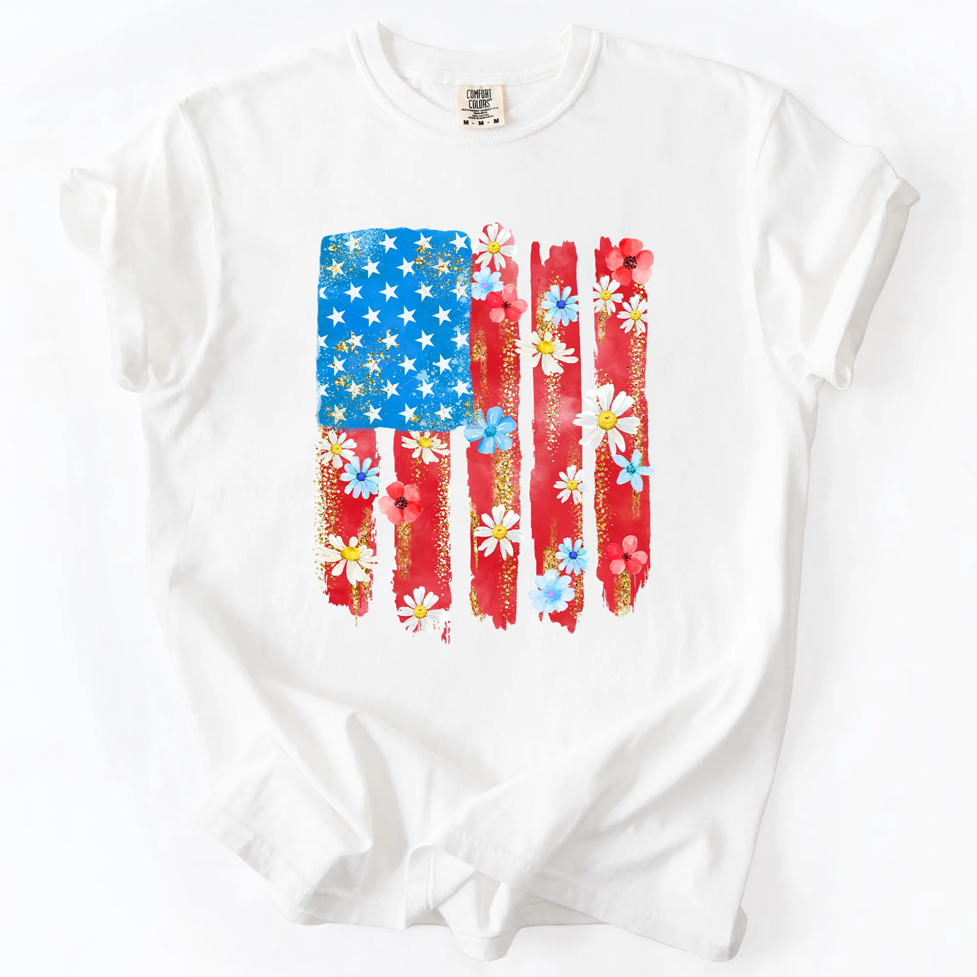 Retro Flower Flag, Fourth of July, America, Patriotic, USA, Comfort Colors T-Shirt sold by Refinery Number One product image thumbnail 3