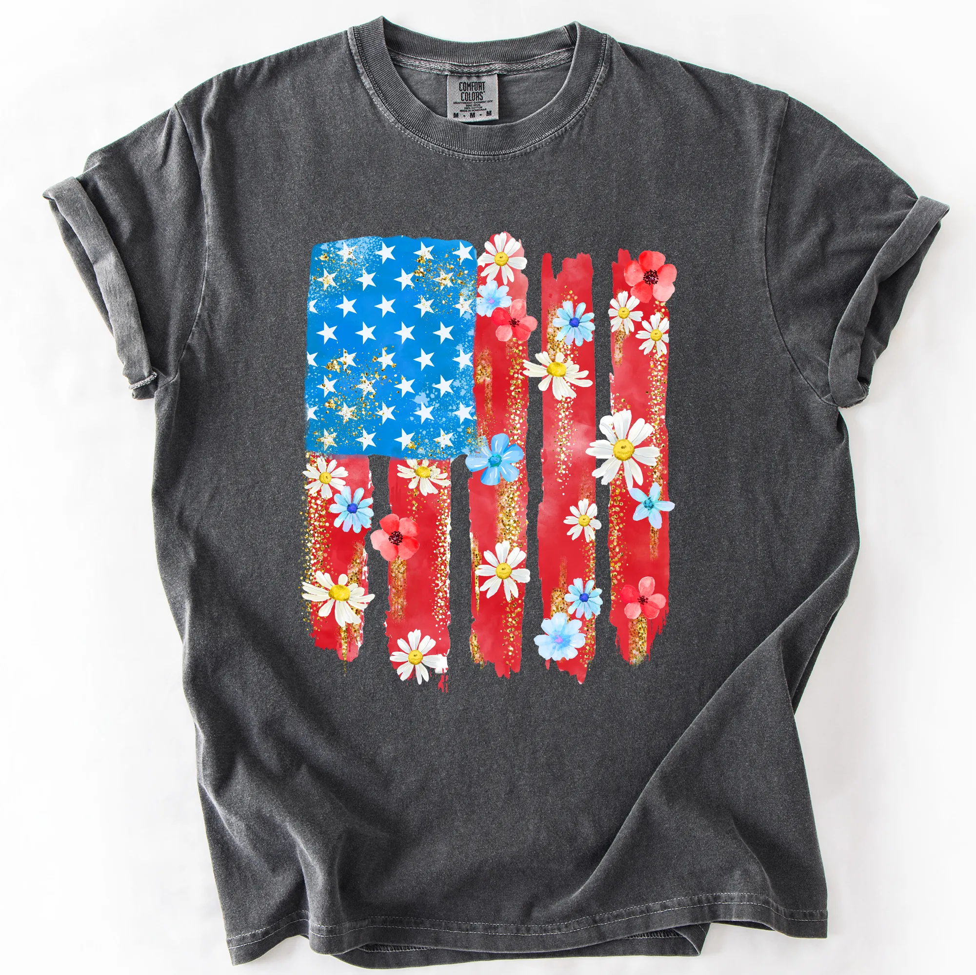 Retro Flower Flag, Fourth of July, America, Patriotic, USA, Comfort Colors T-Shirt sold by Refinery Number One product image thumbnail 2