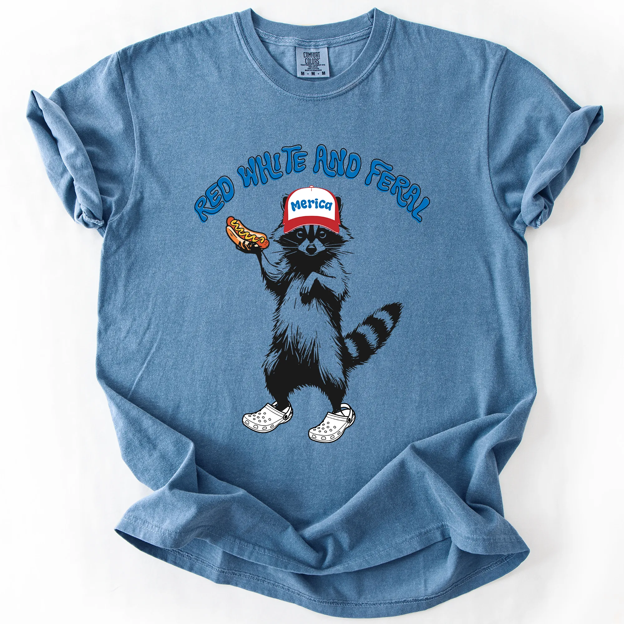 Red White And Feral Raccoon Funny Fourth Of July Patriotic USA Comfort Colors Tee sold by Refinery Number One product image thumbnail 3