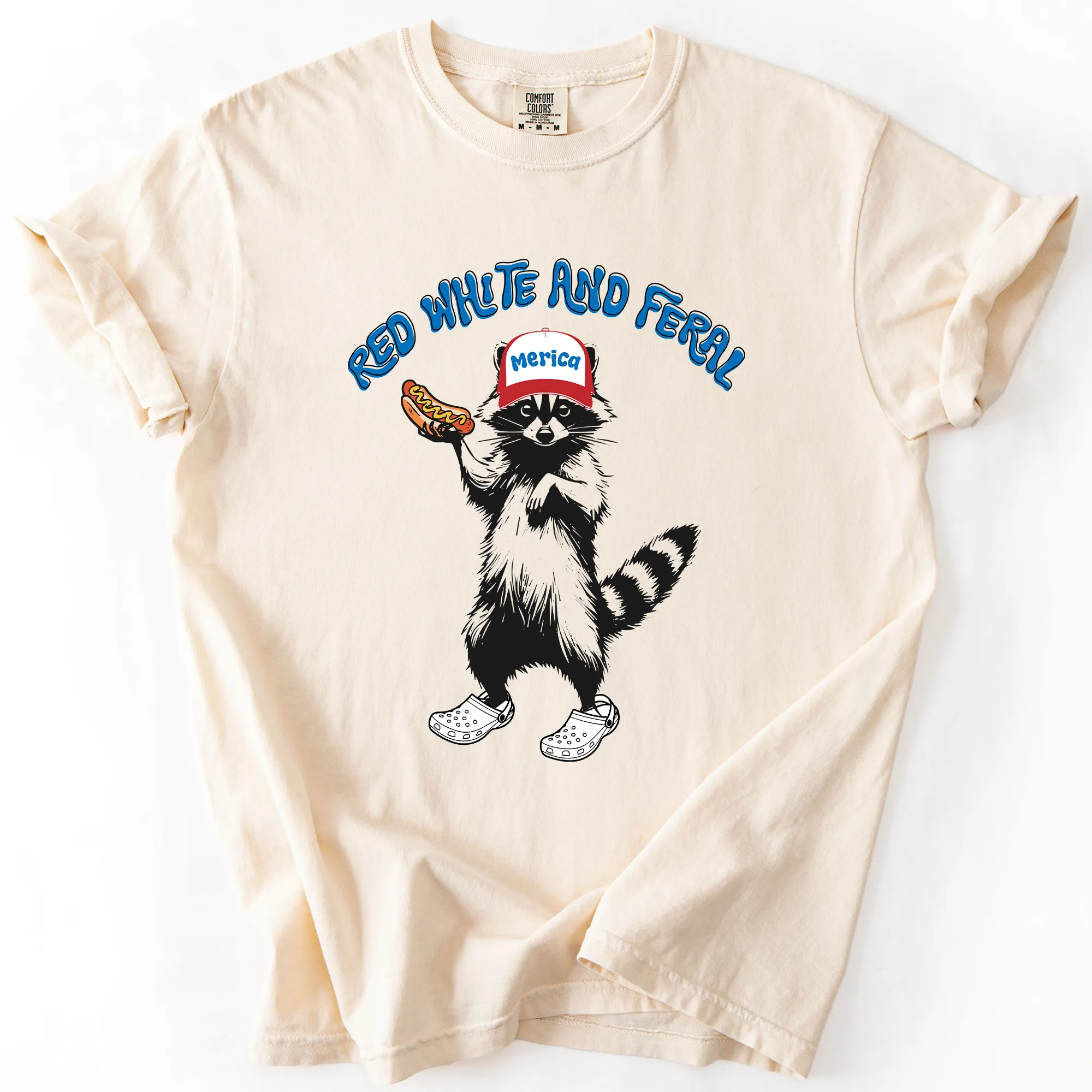 Red White And Feral Raccoon Funny Fourth Of July Patriotic USA Comfort Colors Tee sold by Refinery Number One product image thumbnail 4