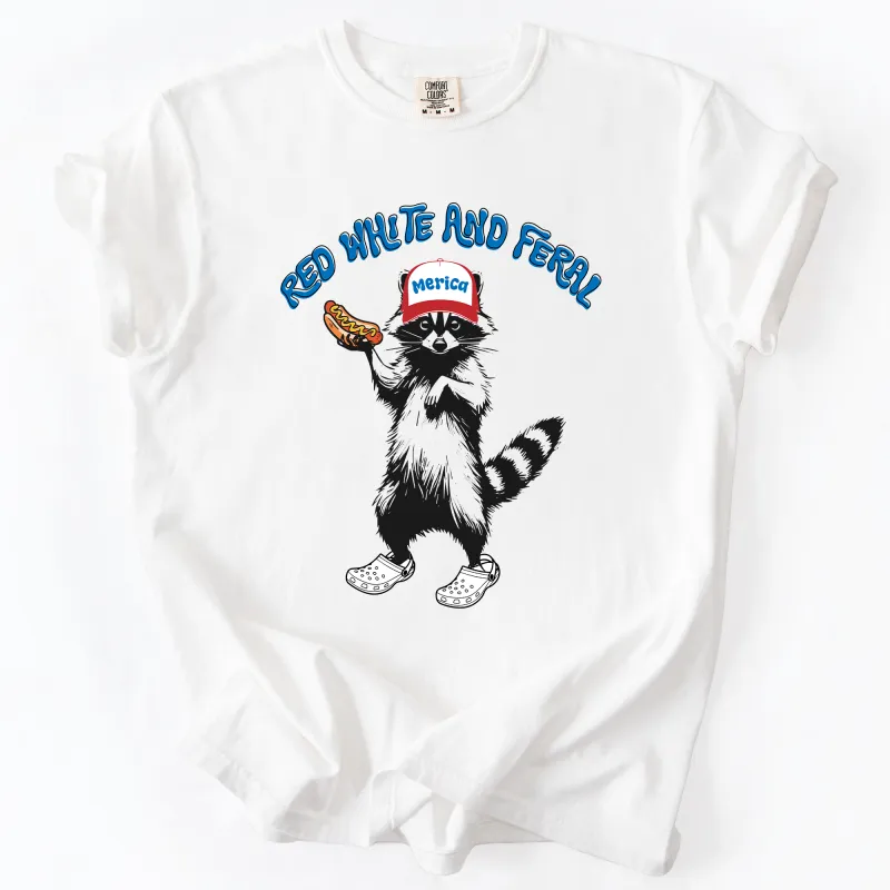 Red White And Feral Raccoon Funny Fourth Of July Patriotic USA Comfort Colors Tee made by Refinery Number One