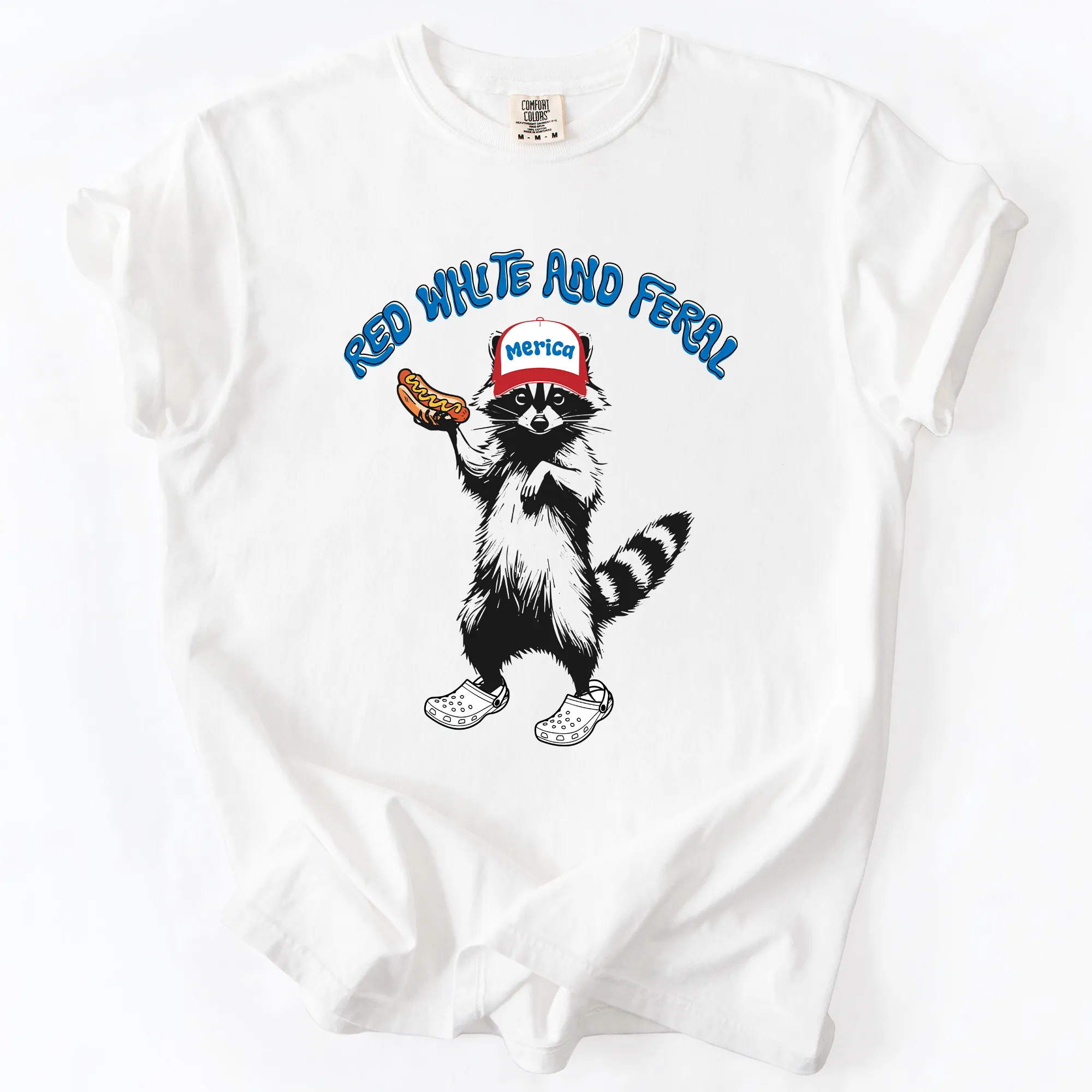 Red White And Feral Raccoon Funny Fourth Of July Patriotic USA Comfort Colors Tee sold by Refinery Number One