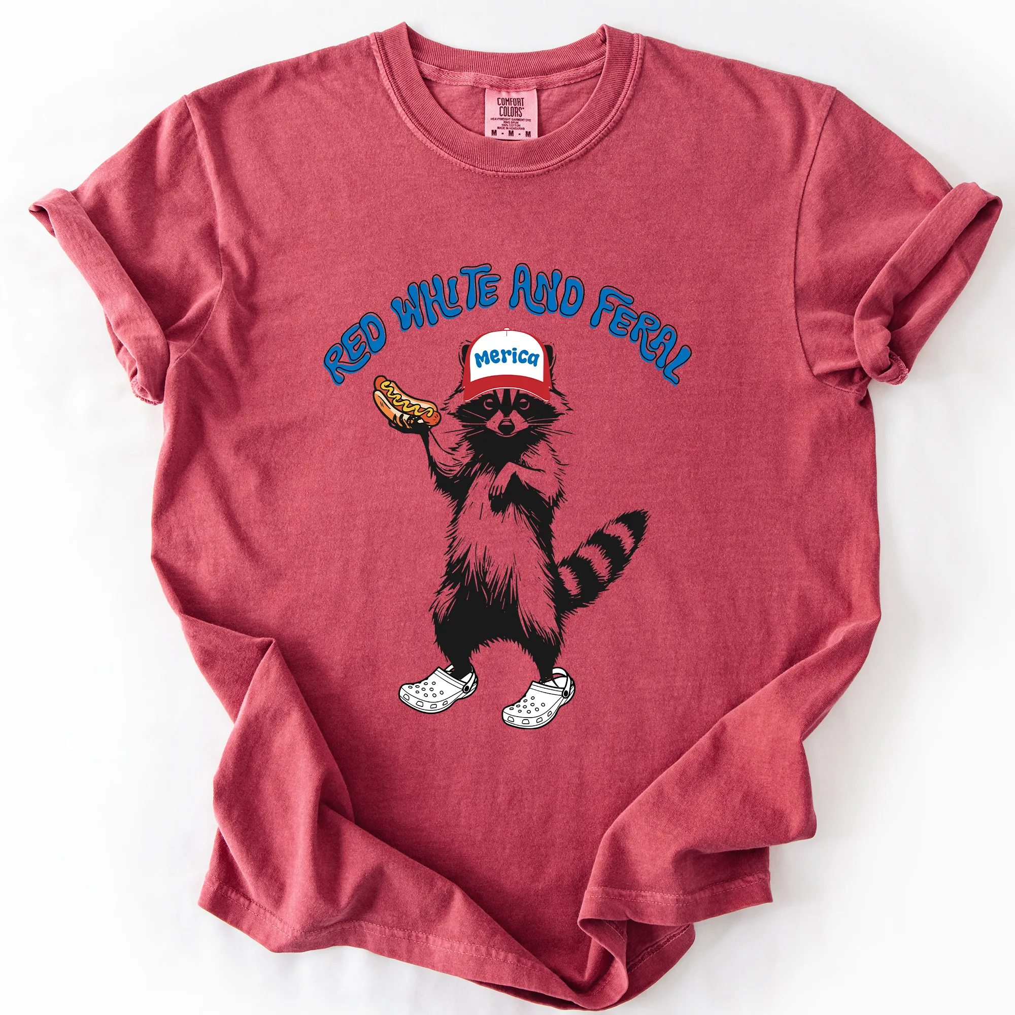 Red White And Feral Raccoon Funny Fourth Of July Patriotic USA Comfort Colors Tee sold by Refinery Number One product image thumbnail 5