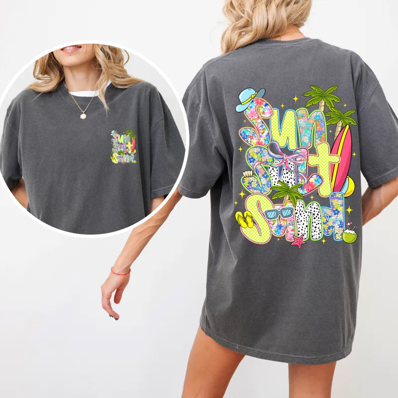 Sun, Salt, Sand, Summer, Beach, Front and Back, Retro, Comfort Colors T-Shirt sold by Refinery Number One