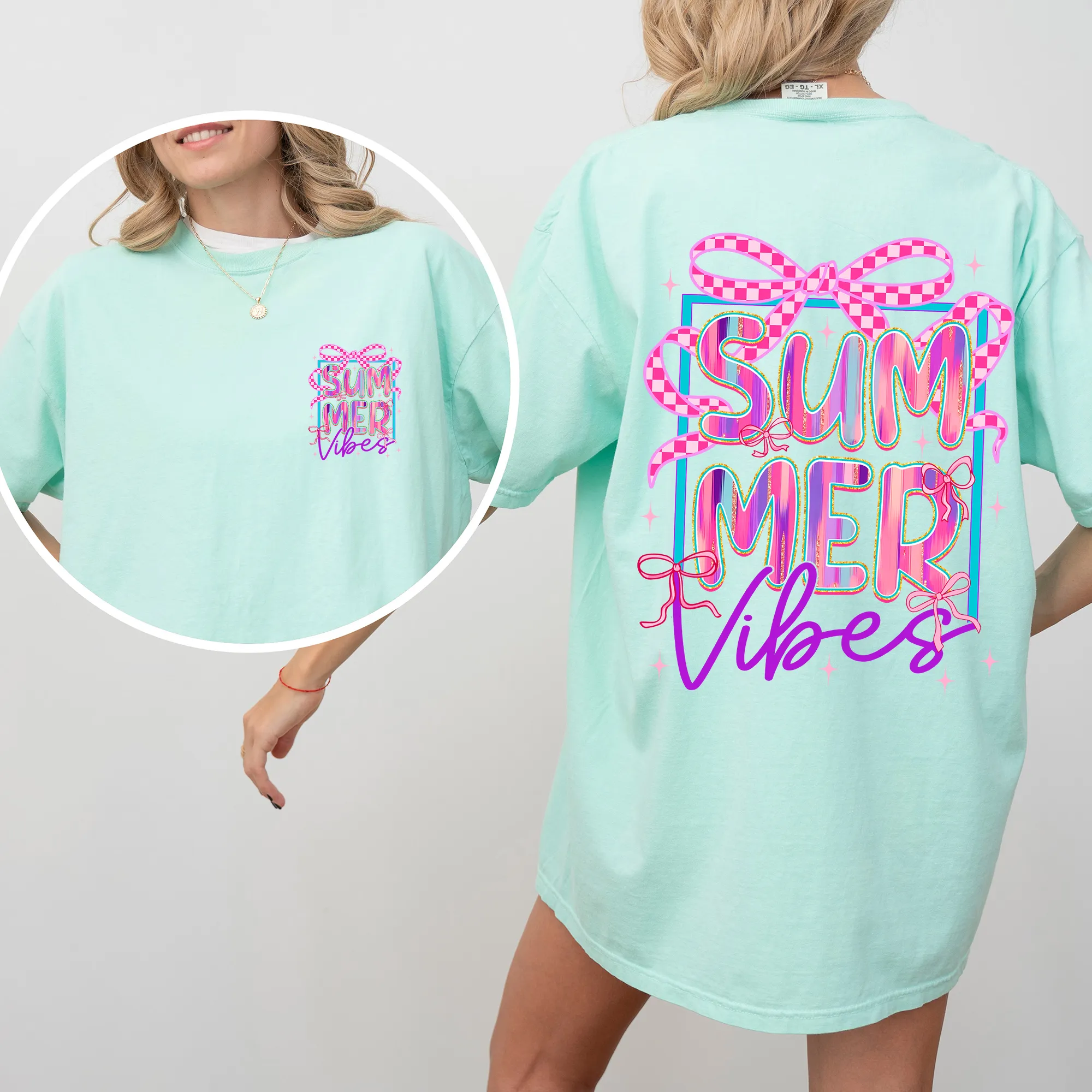 Summer Vibes, Checkered, Ribbons, Retro, Comfort Colors T-Shirt sold by Refinery Number One product image thumbnail 2