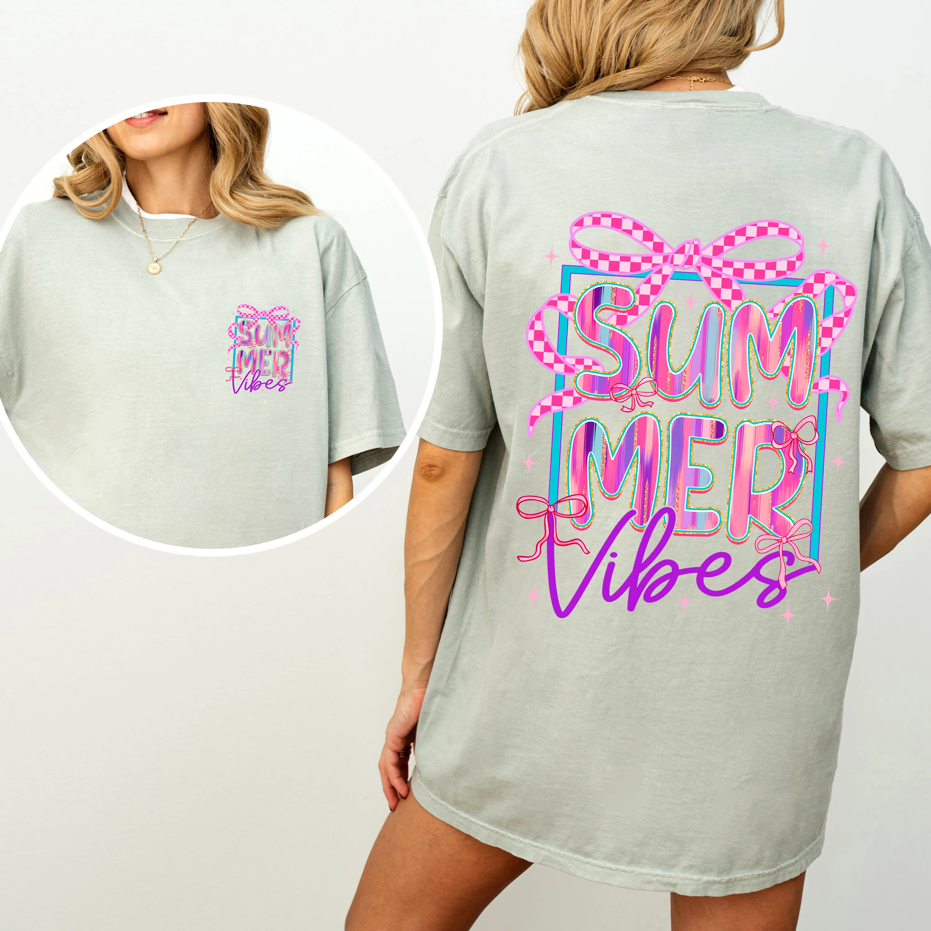 Summer Vibes, Checkered, Ribbons, Retro, Comfort Colors T-Shirt sold by Refinery Number One product image thumbnail 5