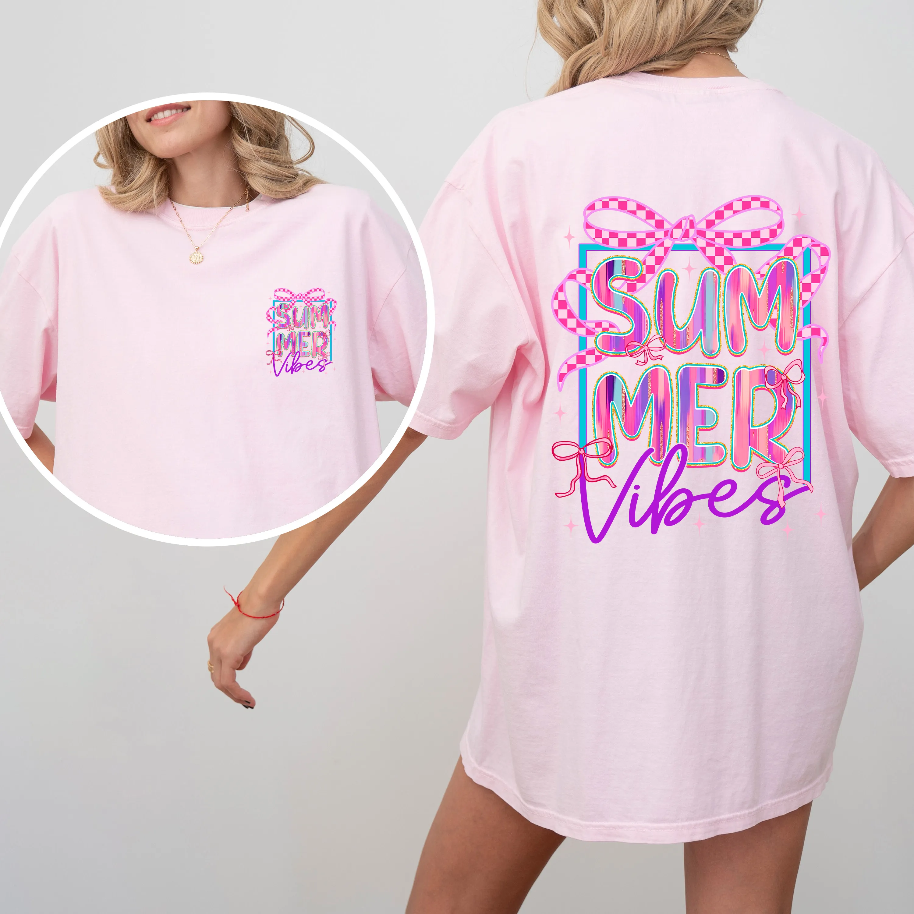 Summer Vibes, Checkered, Ribbons, Retro, Comfort Colors T-Shirt sold by Refinery Number One