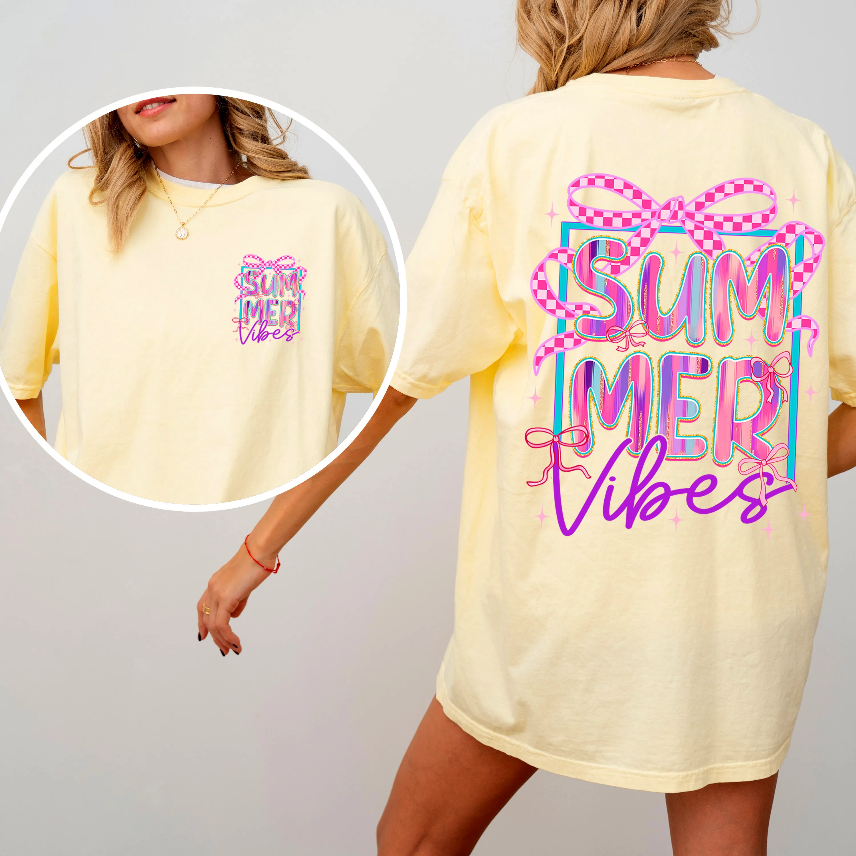 Summer Vibes, Checkered, Ribbons, Retro, Comfort Colors T-Shirt sold by Refinery Number One product image thumbnail 3