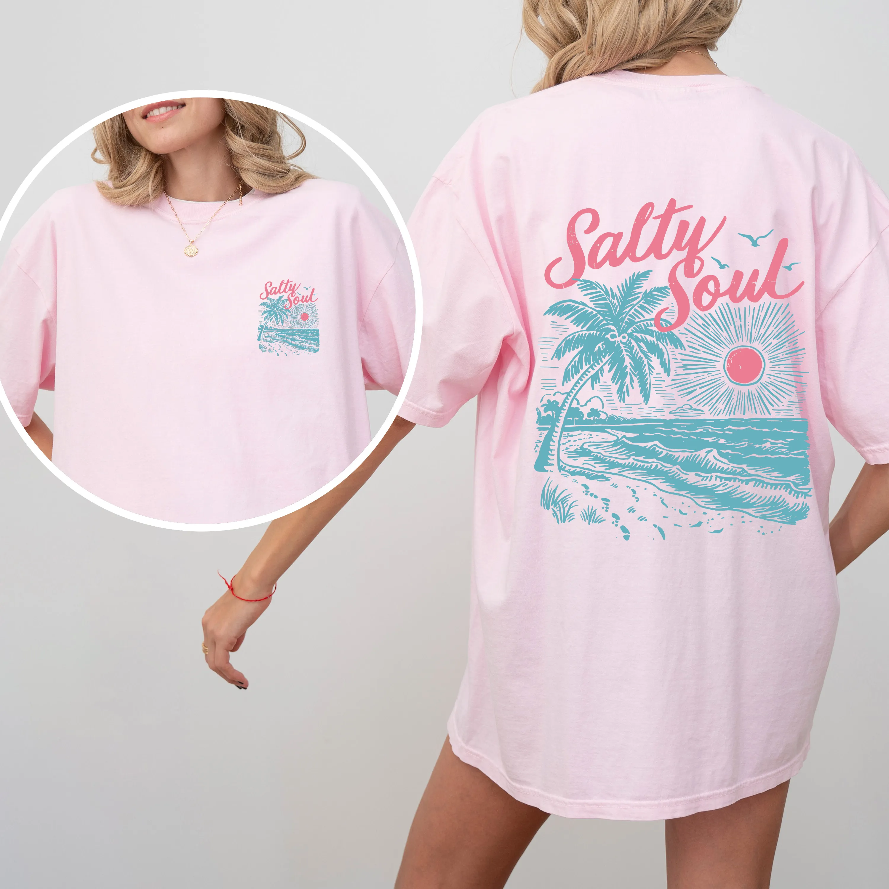 Salty Soul Beach Sunset Palm Trees Summer Front And Back Beach Vibes Forever Comfort Colors Tee sold by Refinery Number One product image thumbnail 4