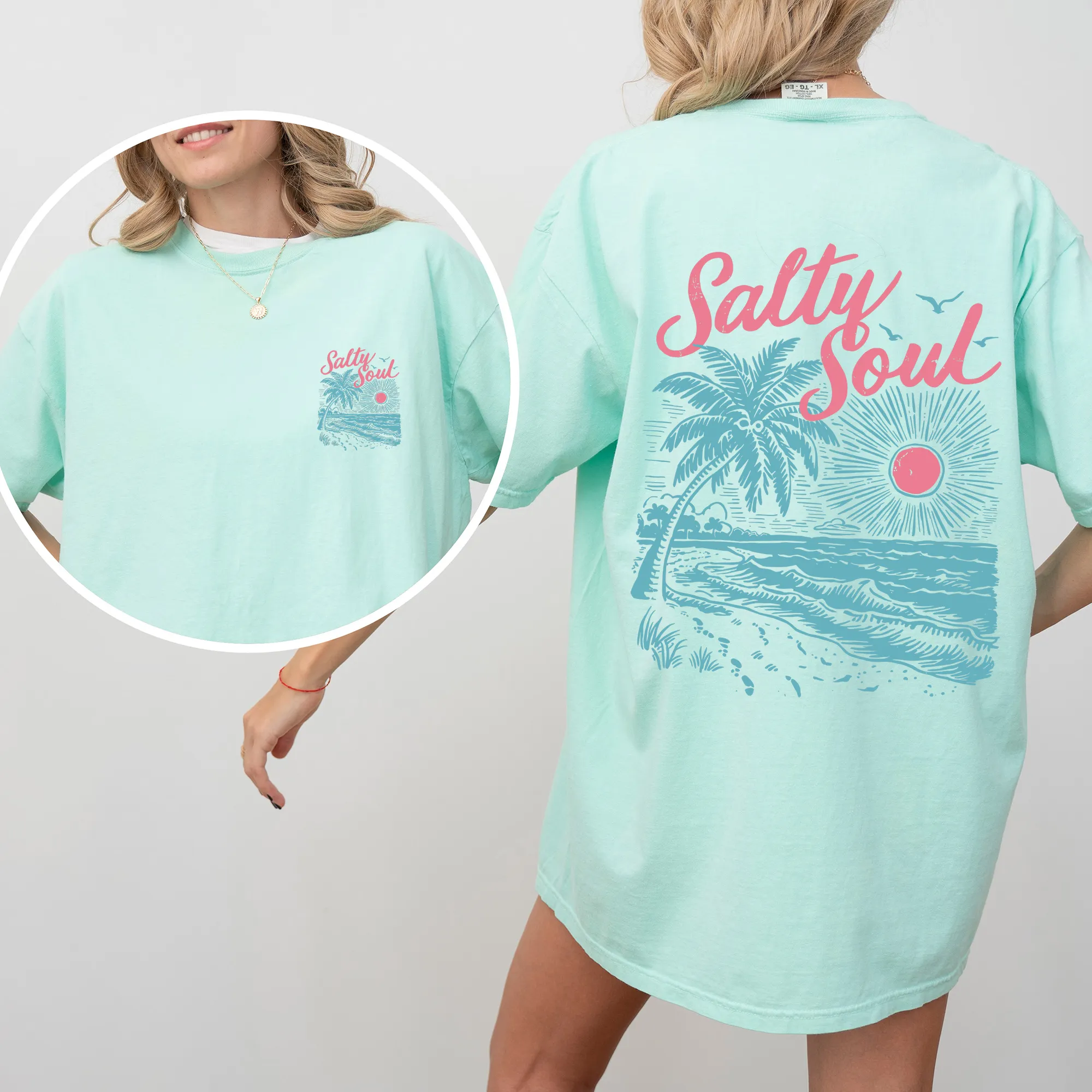Salty Soul Beach Sunset Palm Trees Summer Front And Back Beach Vibes Forever Comfort Colors Tee sold by Refinery Number One product image thumbnail 3