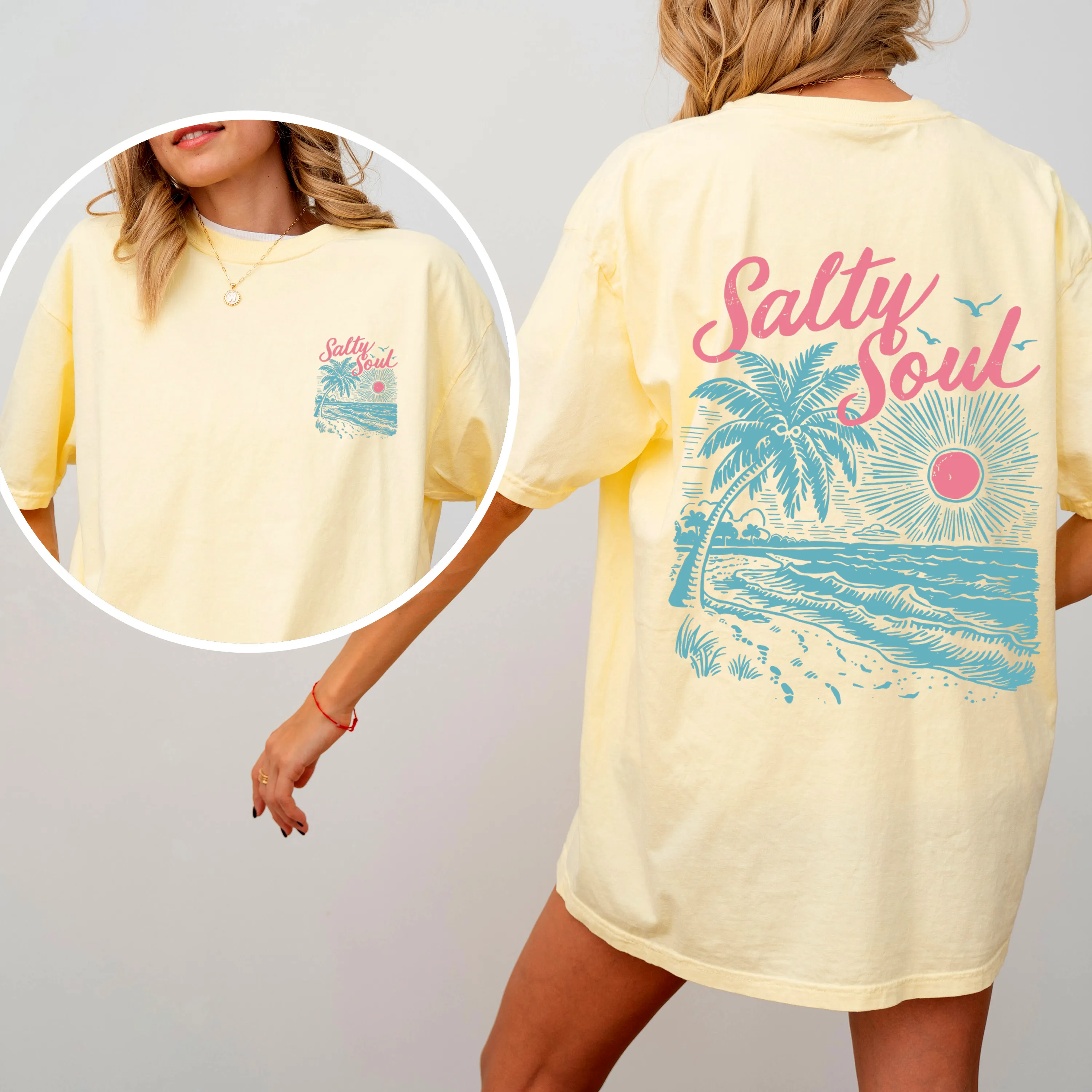 Salty Soul Beach Sunset Palm Trees Summer Front And Back Beach Vibes Forever Comfort Colors Tee sold by Refinery Number One product image thumbnail 2