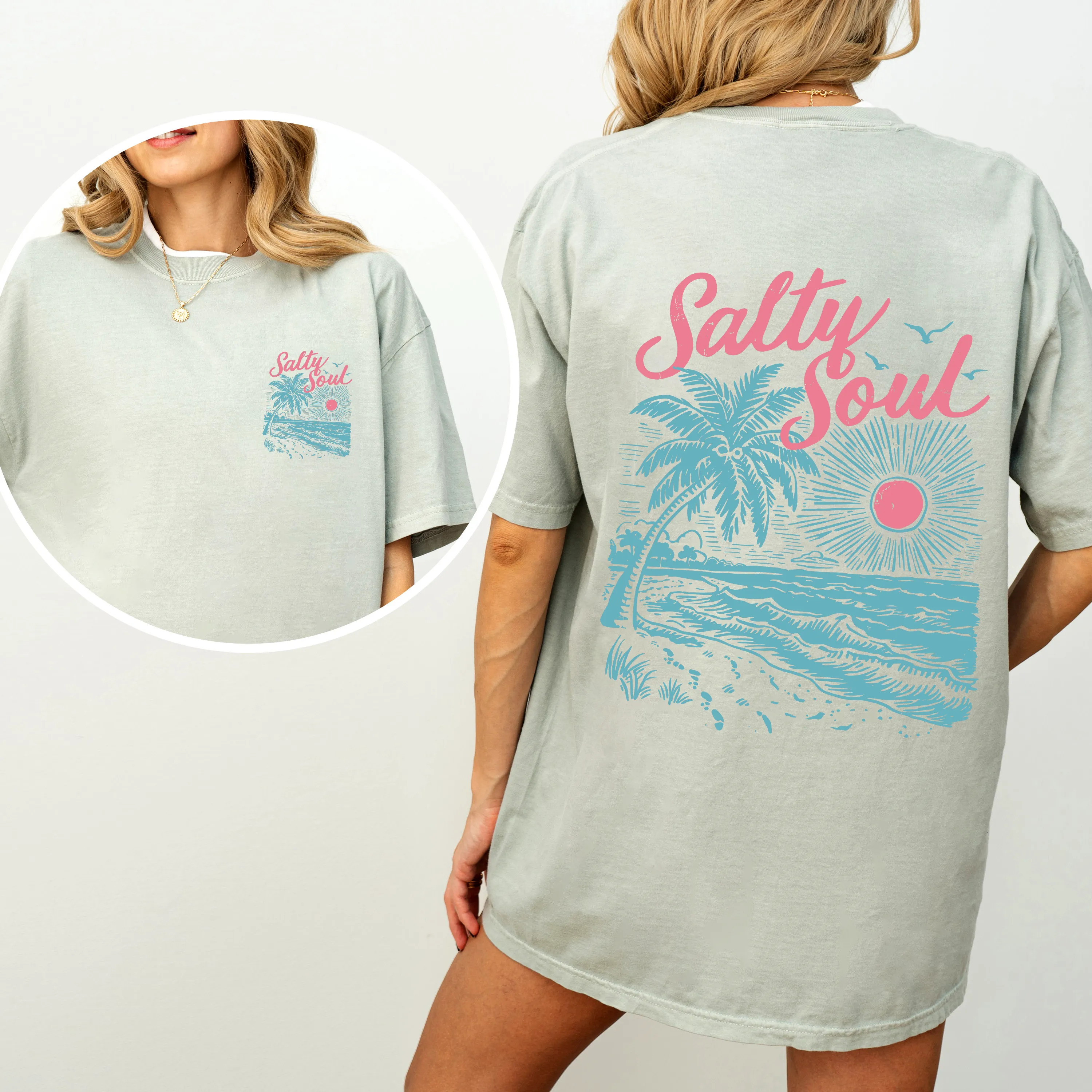Salty Soul Beach Sunset Palm Trees Summer Front And Back Beach Vibes Forever Comfort Colors Tee sold by Refinery Number One product image thumbnail 5