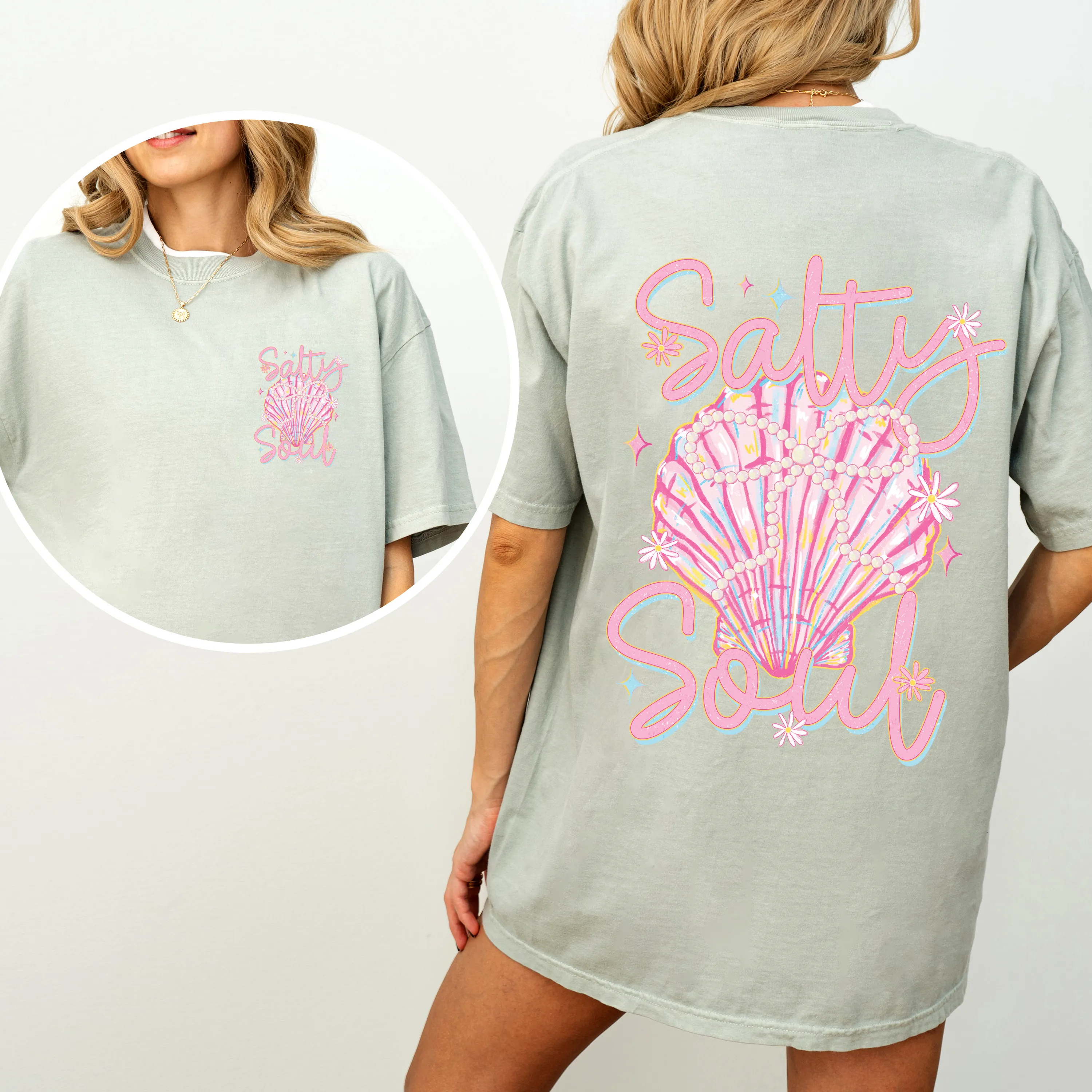Salty Soul Beach Pearls Seashell Stay Salty Summer Vibes Coastal Paradise Comfort Colors Tee sold by Refinery Number One product image thumbnail 4