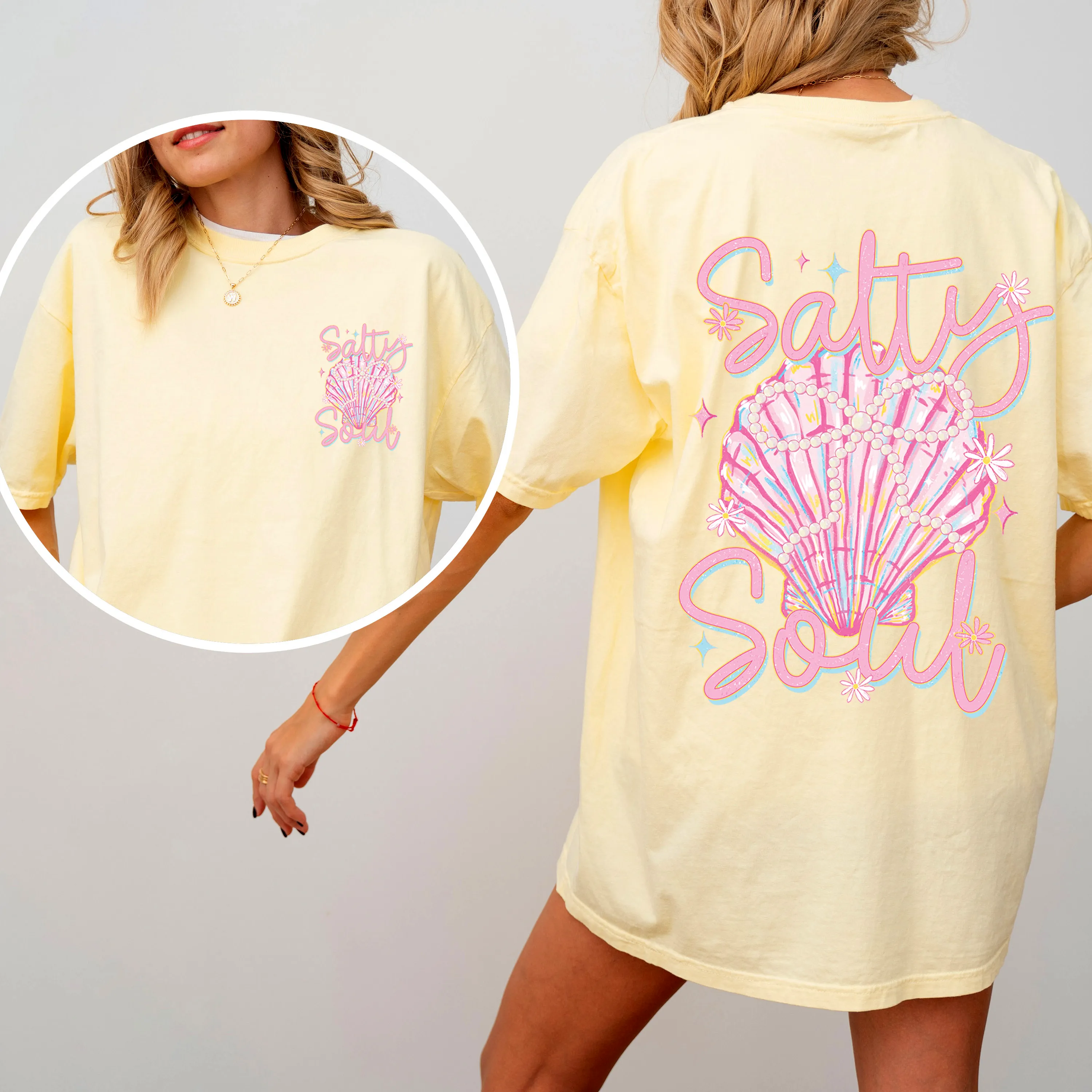 Salty Soul Beach Pearls Seashell Stay Salty Summer Vibes Coastal Paradise Comfort Colors Tee sold by Refinery Number One product image thumbnail 3