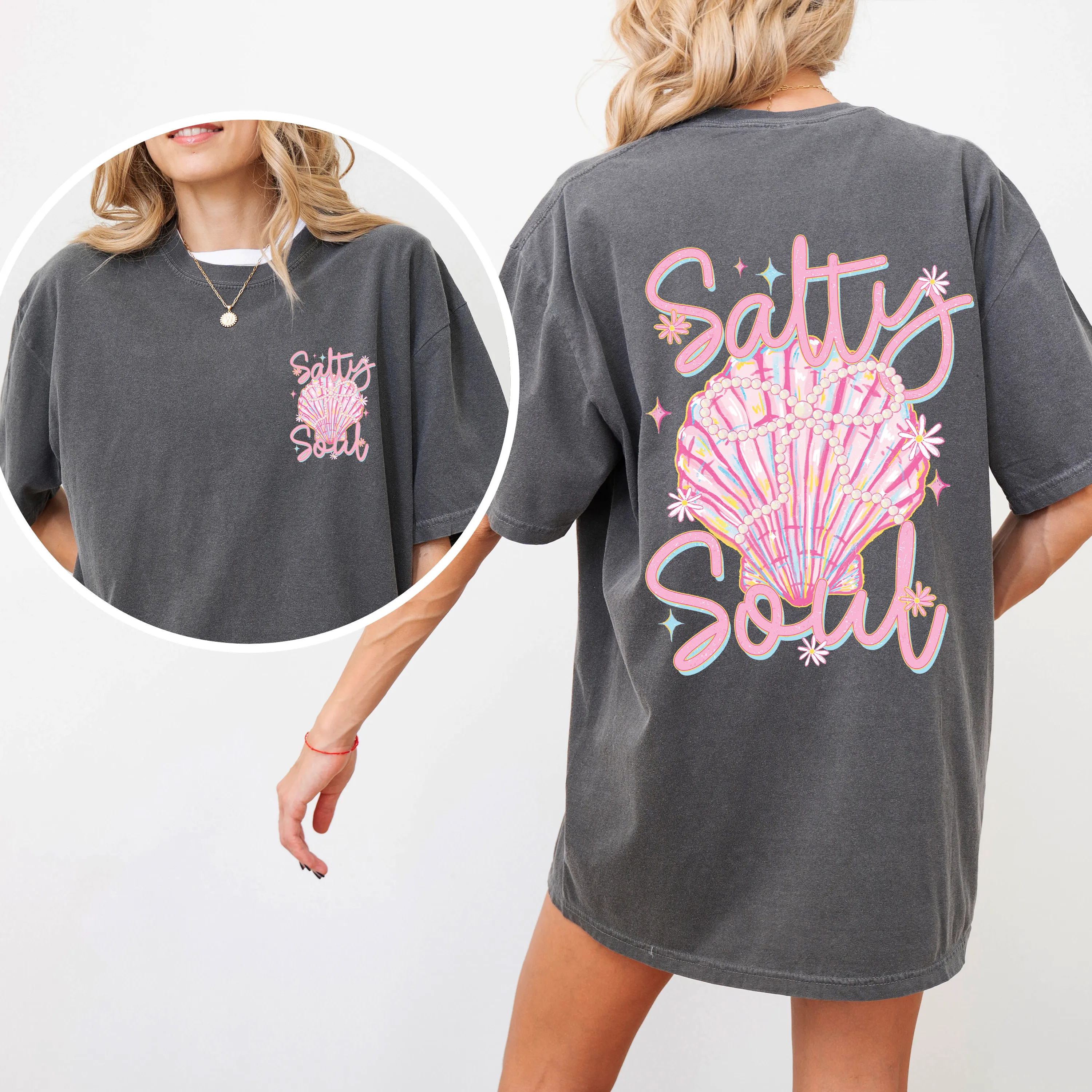 Salty Soul Beach Pearls Seashell Stay Salty Summer Vibes Coastal Paradise Comfort Colors Tee sold by Refinery Number One product image thumbnail 2