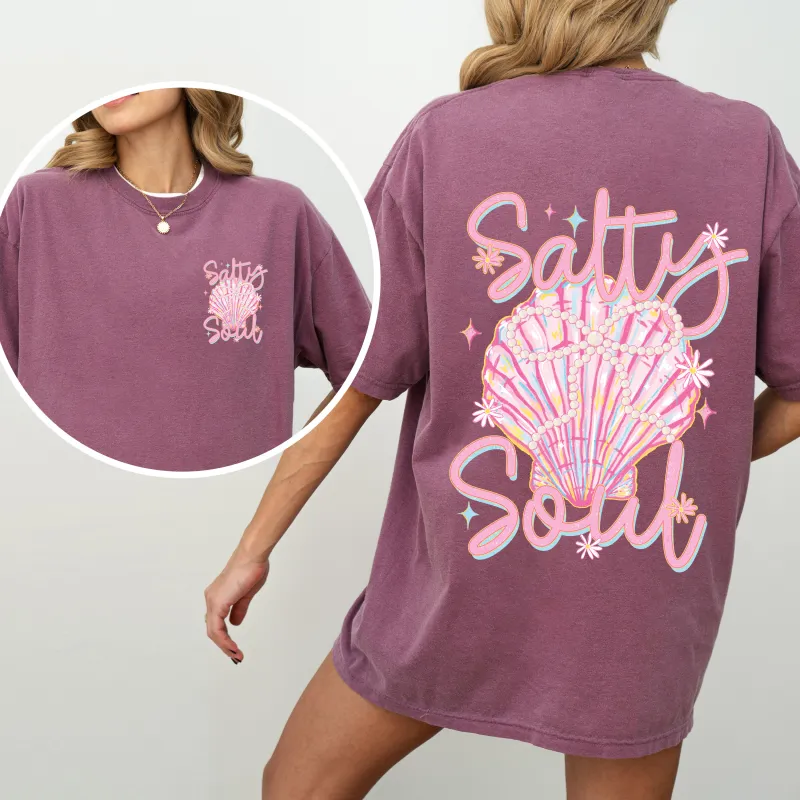 Salty Soul, Beach, Pearls, Summer, Seashell, Stay Salty, Front and Back, Comfort Colors T-Shirt sold by Refinery Number One