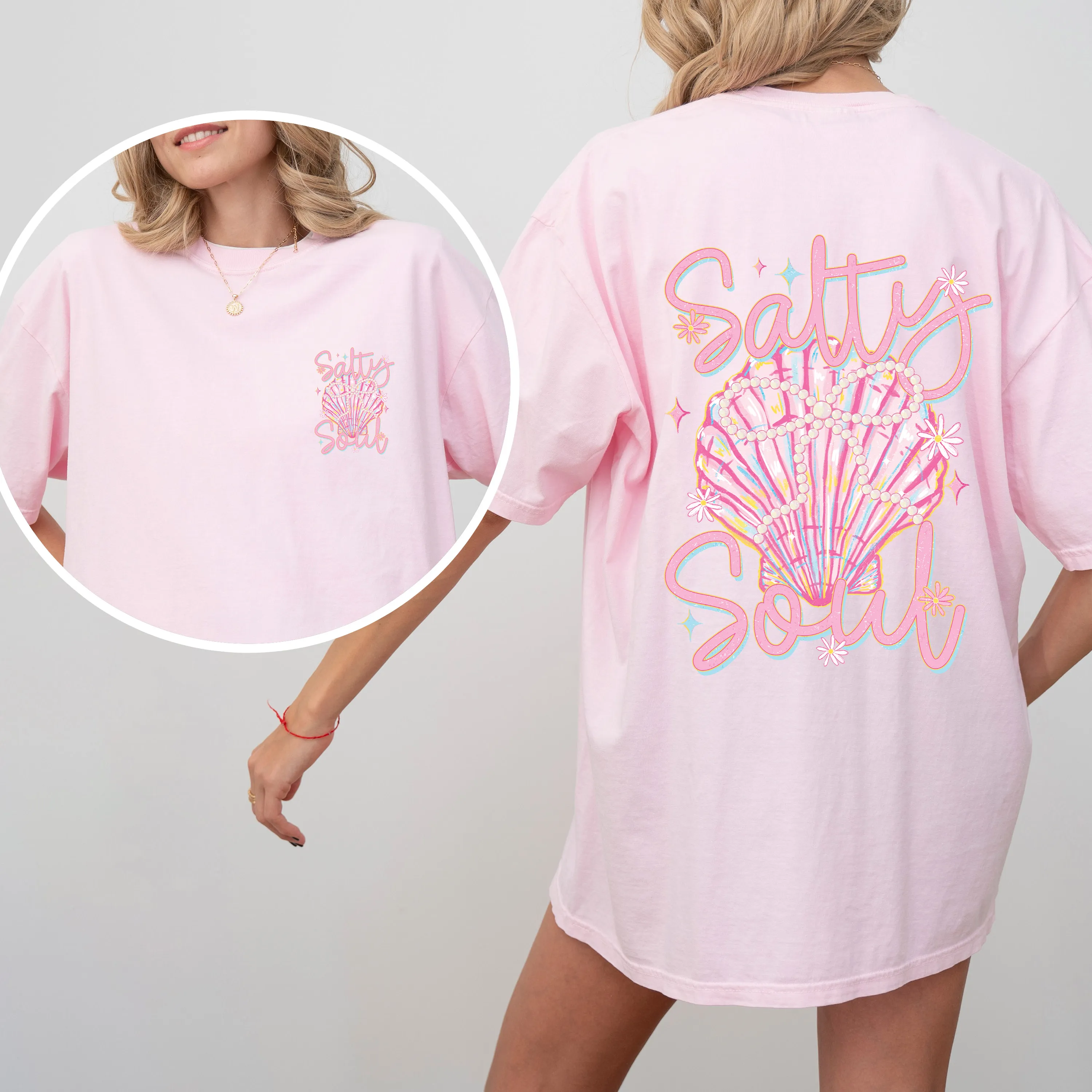 Salty Soul Beach Pearls Seashell Stay Salty Summer Vibes Coastal Paradise Comfort Colors Tee sold by Refinery Number One product image thumbnail 5