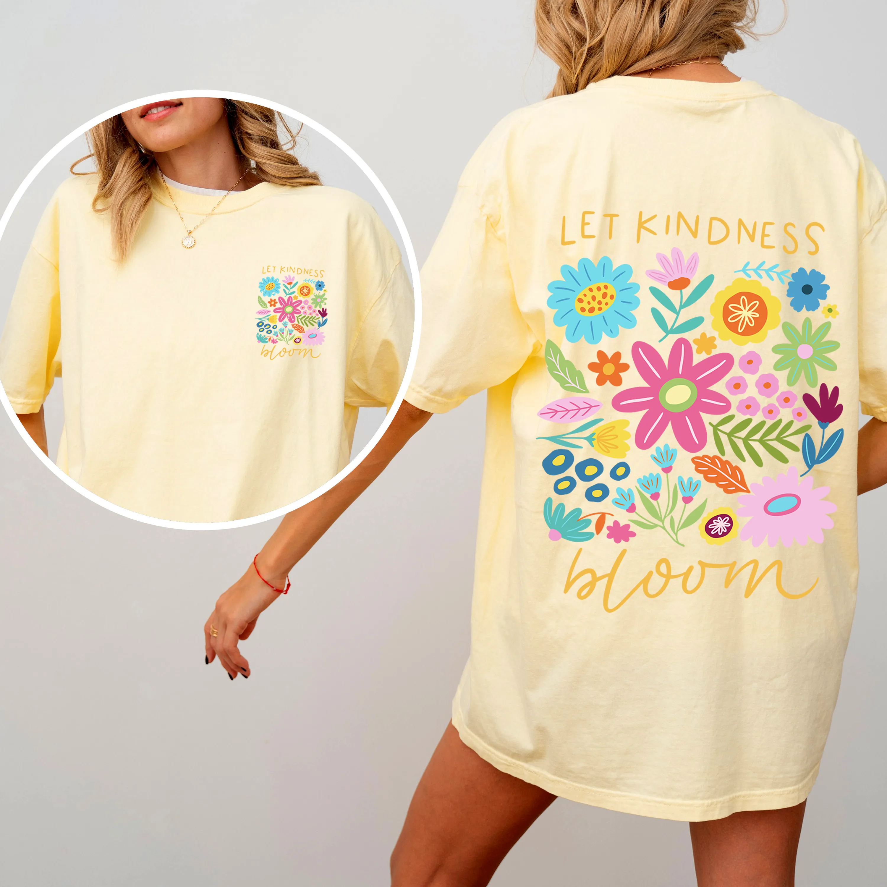 Let Kindness Bloom Front And Back Positivity Mental Health Statement Comfort Colors Tee sold by Refinery Number One product image thumbnail 3