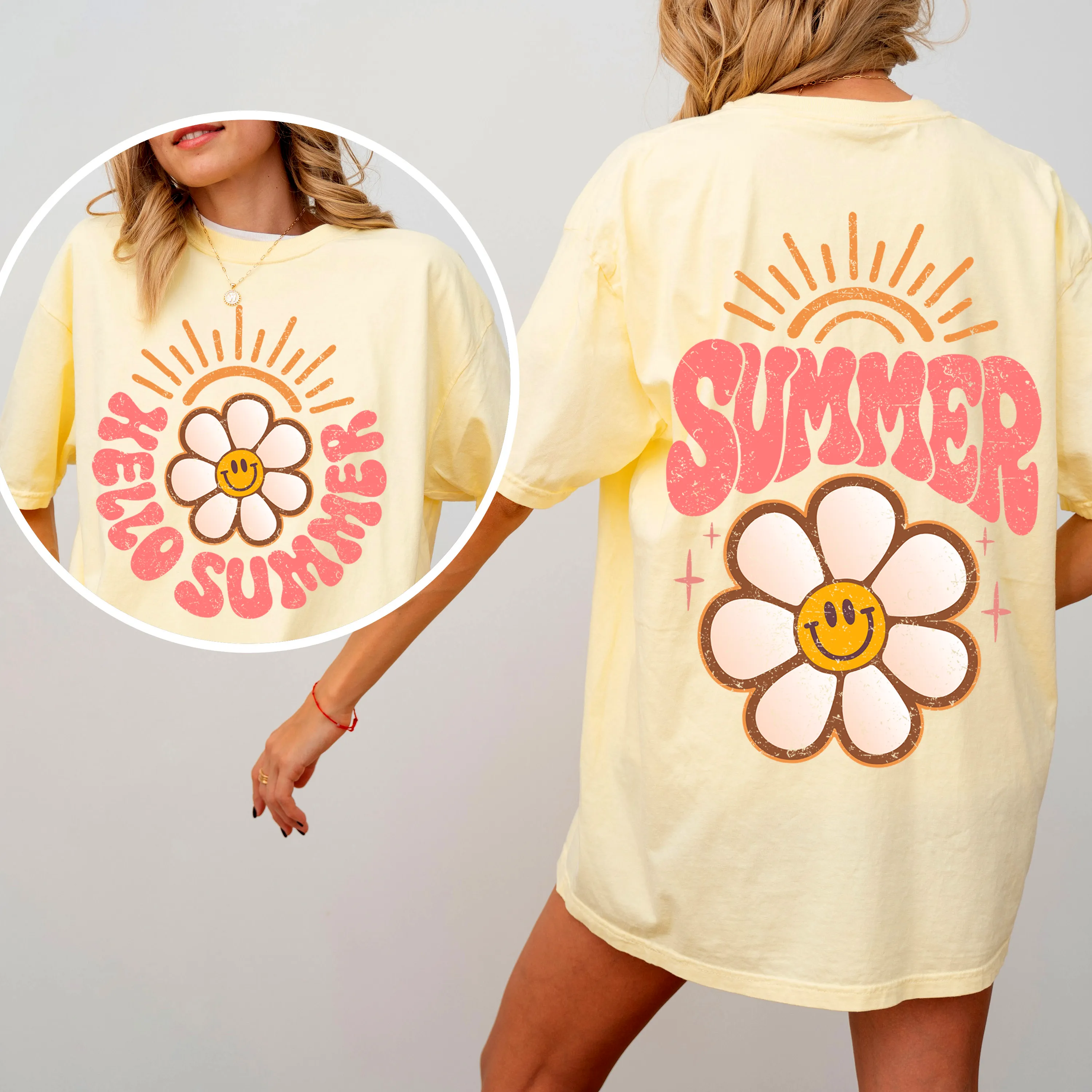 Hello Summer, Smiley Daisy, Beach, Fun, Front and Back, Comfort Colors T-Shirt sold by Refinery Number One product image thumbnail 2