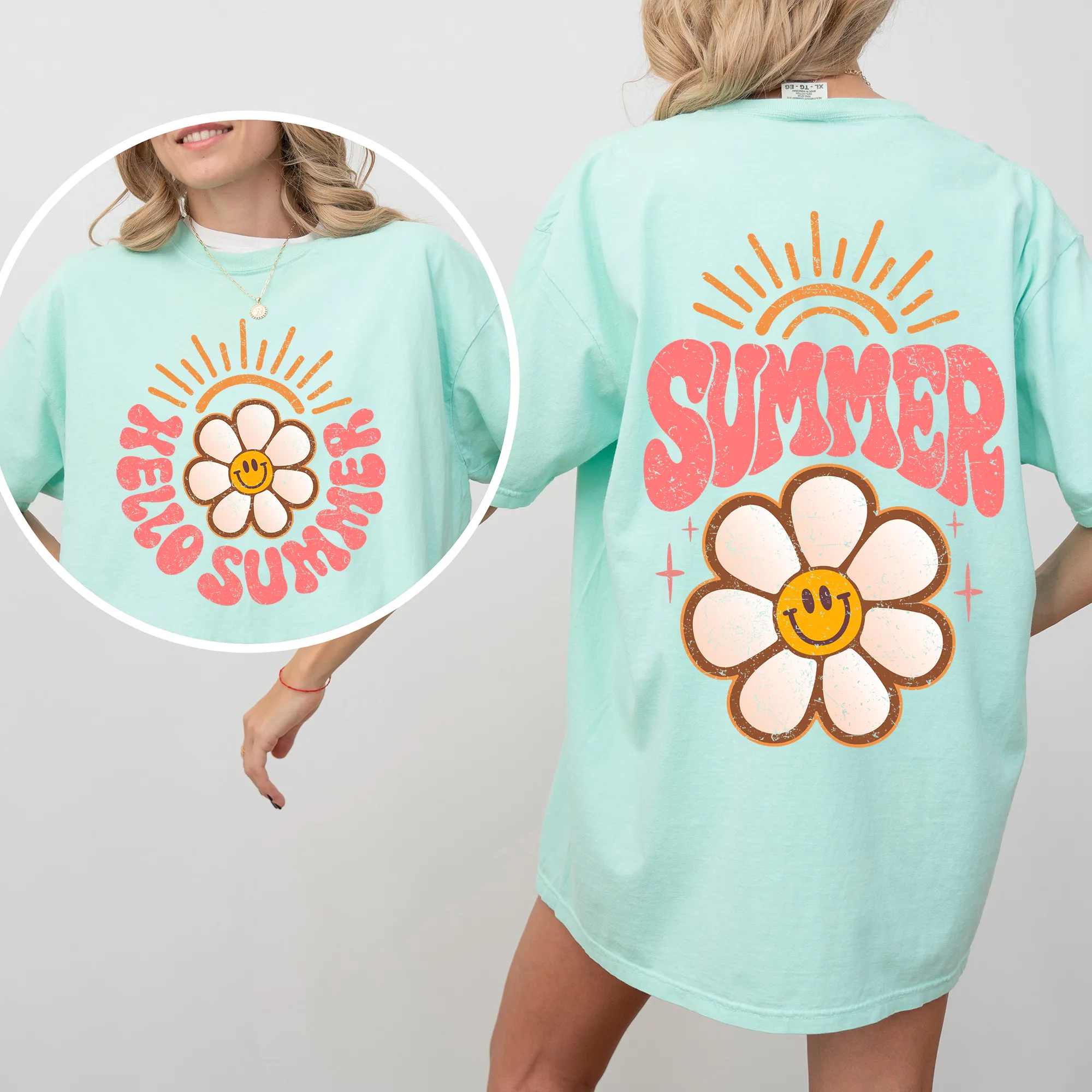 Hello Summer, Smiley Daisy, Beach, Fun, Front and Back, Comfort Colors T-Shirt sold by Refinery Number One product image thumbnail 3