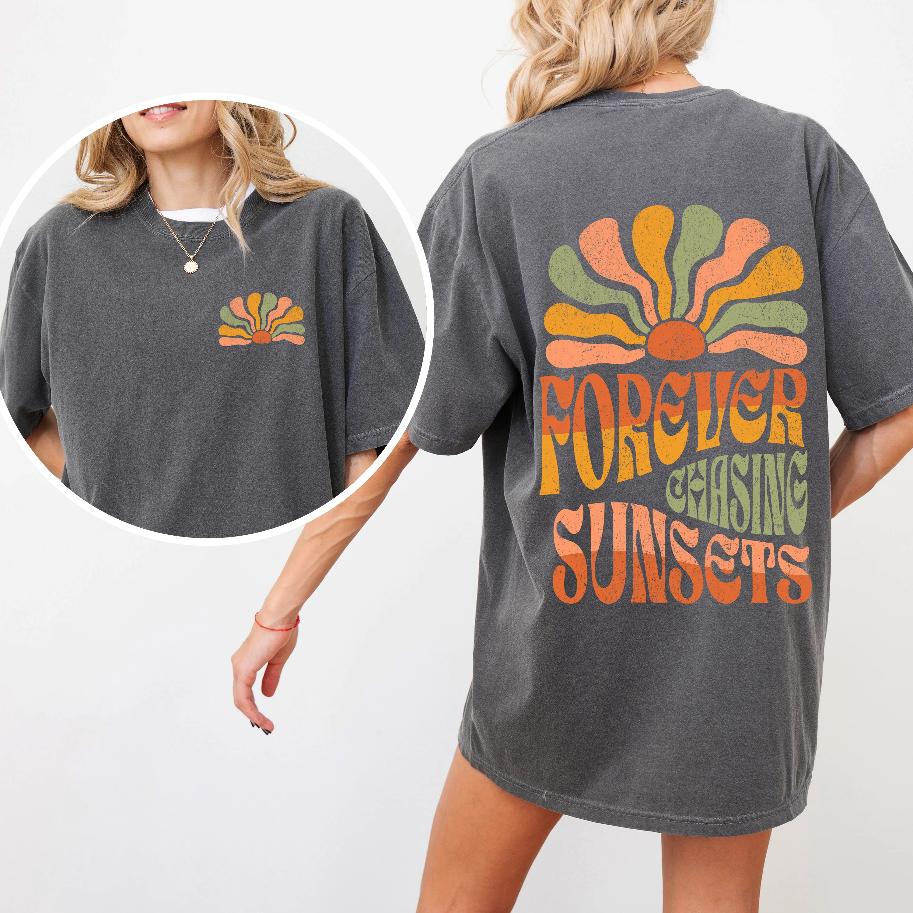 Forever Chasing Sunsets Retro Groovy Beach Summer Vintage Print Comfort Colors Tee sold by Refinery Number One product image thumbnail 3