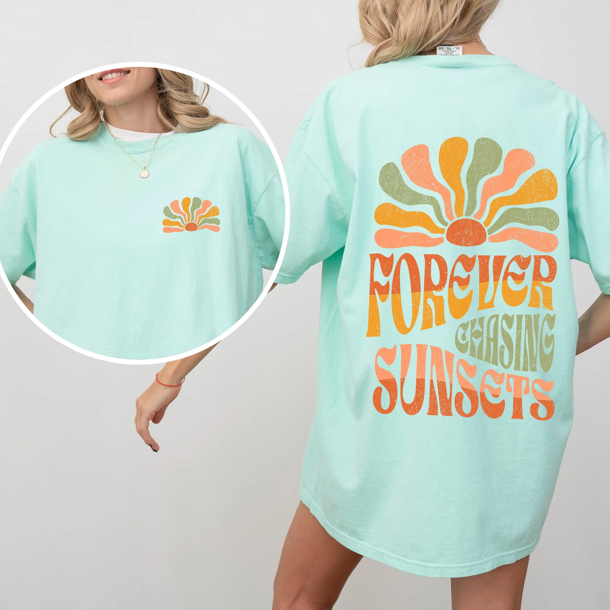 Forever Chasing Sunsets Retro Groovy Beach Summer Vintage Print Comfort Colors Tee sold by Refinery Number One product image thumbnail 2