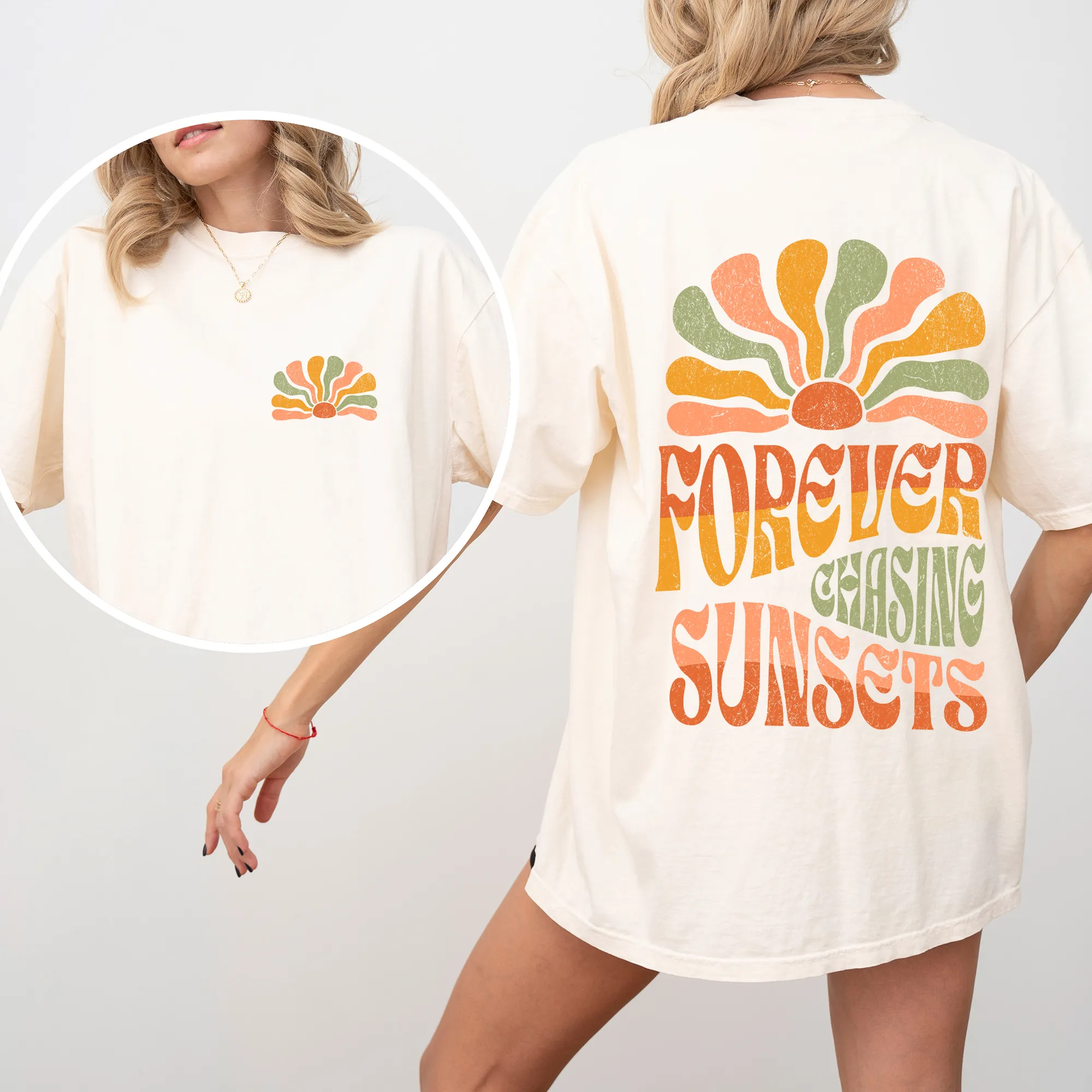 Forever Chasing Sunsets Retro Groovy Beach Summer Vintage Print Comfort Colors Tee sold by Refinery Number One