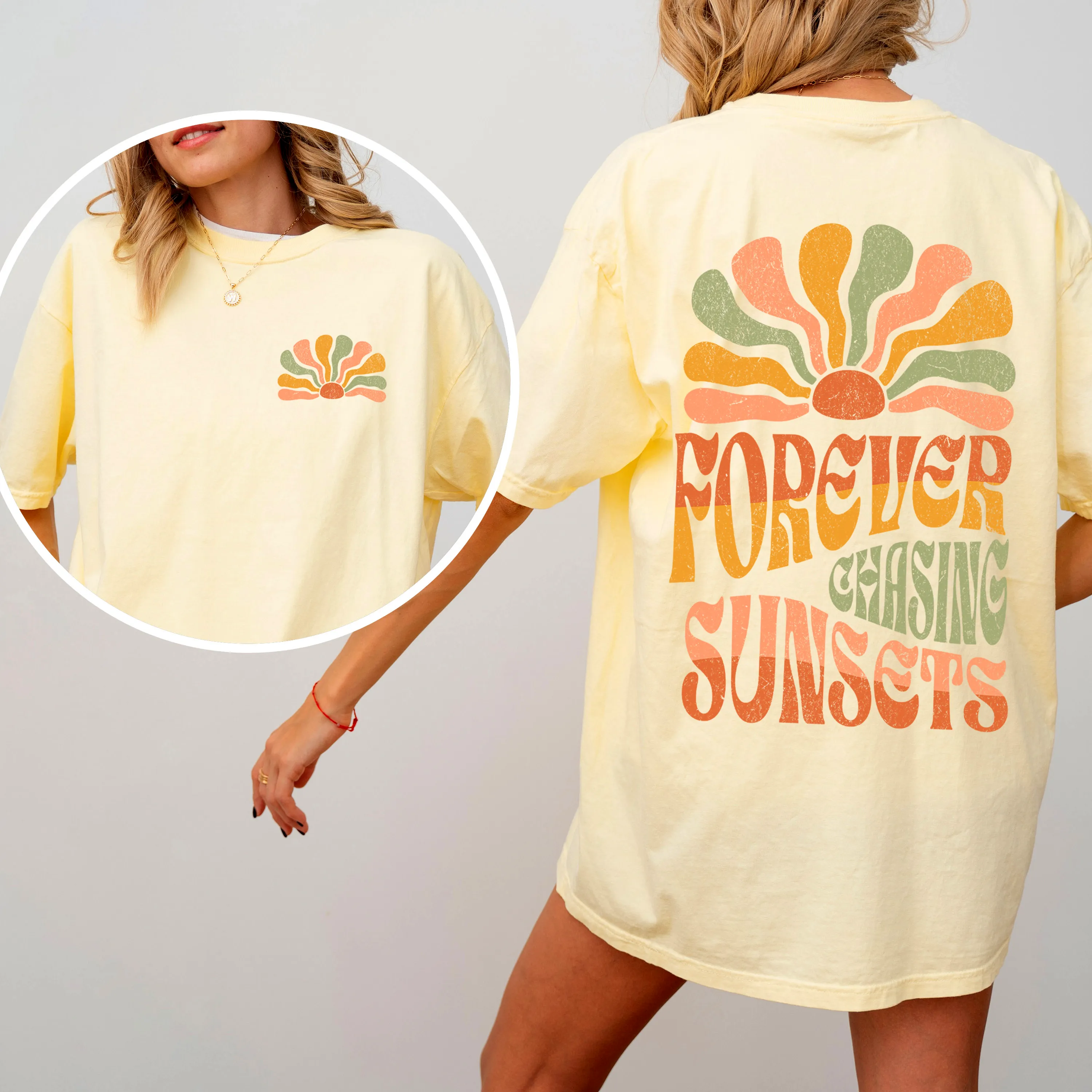 Forever Chasing Sunsets Retro Groovy Beach Summer Vintage Print Comfort Colors Tee sold by Refinery Number One product image thumbnail 4