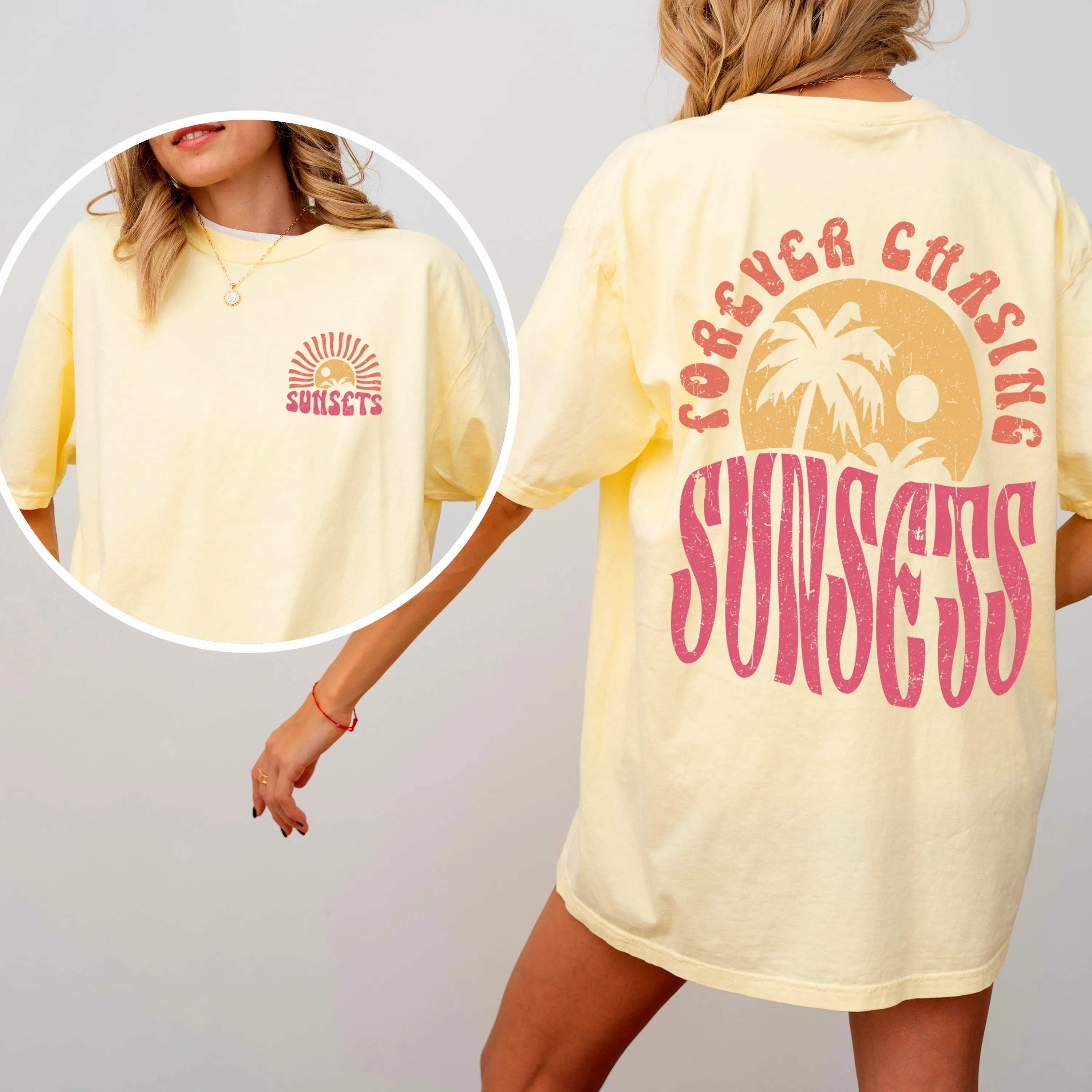 Forever Chasing Sunsets, Palm Trees, Beach, Summer, Comfort Colors T-Shirt sold by Refinery Number One product image thumbnail 2