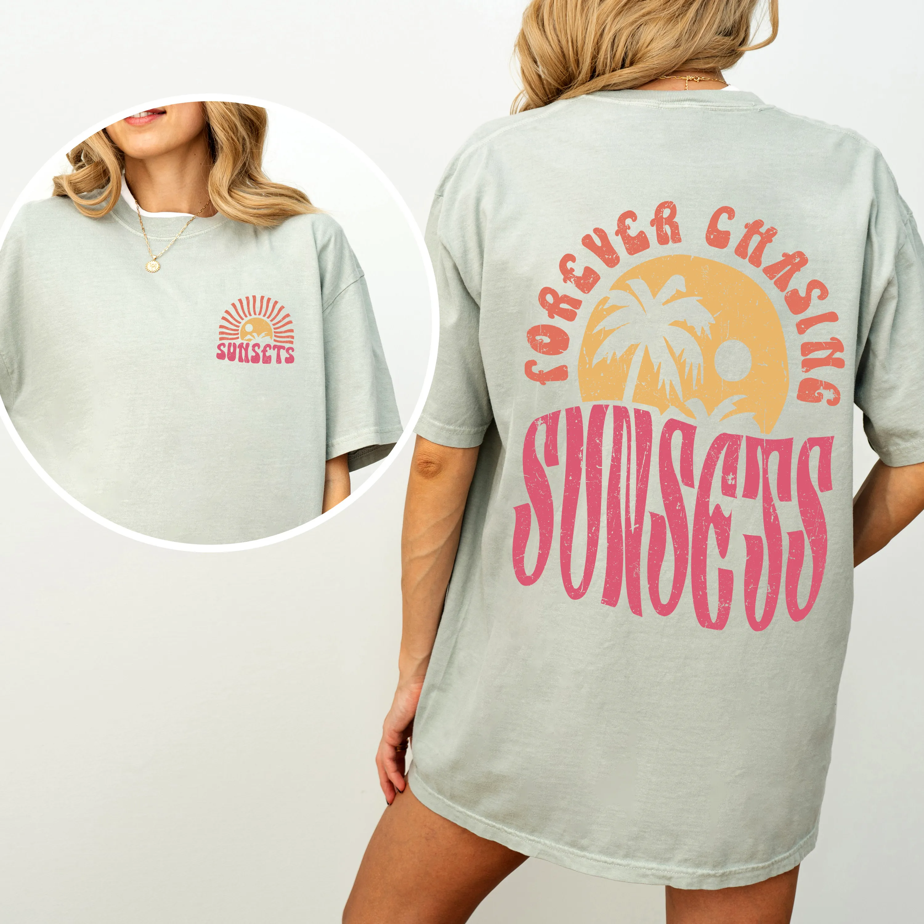 Forever Chasing Sunsets, Palm Trees, Beach, Summer, Comfort Colors T-Shirt sold by Refinery Number One product image thumbnail 3