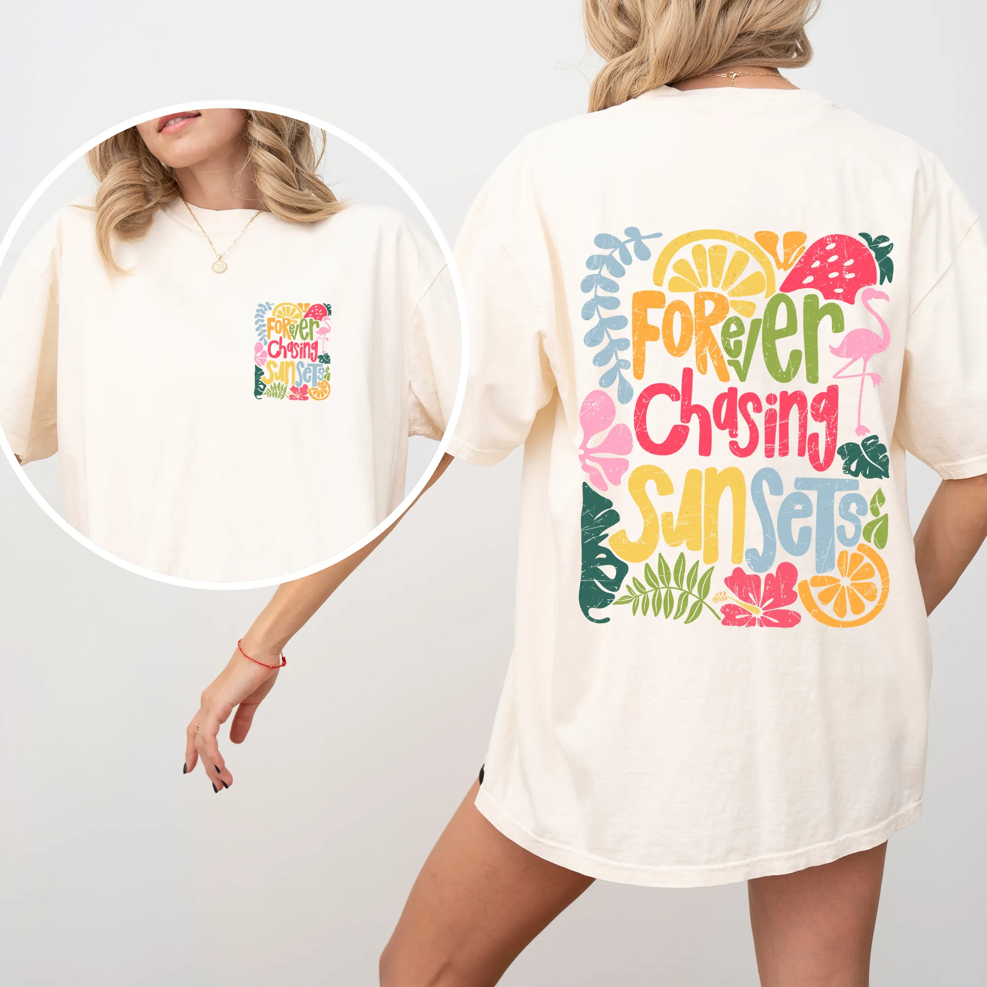 Forever Chasing Sunsets, Colorful, Flamingo, Beach, Summer, Comfort Colors T-Shirt sold by Refinery Number One product image thumbnail 2