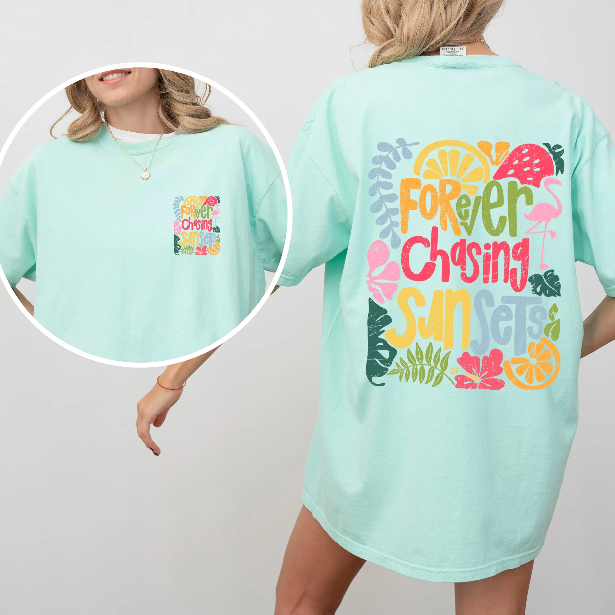 Forever Chasing Sunsets, Colorful, Flamingo, Beach, Summer, Comfort Colors T-Shirt sold by Refinery Number One product image thumbnail 3